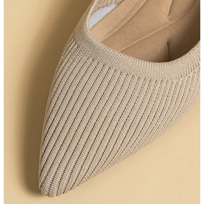 Work Shoes Women Breathable Pointed Shallow Mouth Medium High Thick Heel Knitting Casual Shoes