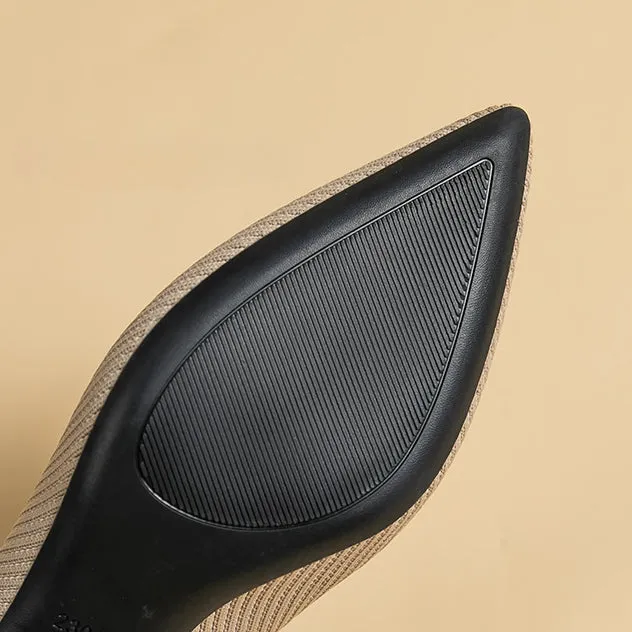Work Shoes Women Breathable Pointed Shallow Mouth Medium High Thick Heel Knitting Casual Shoes