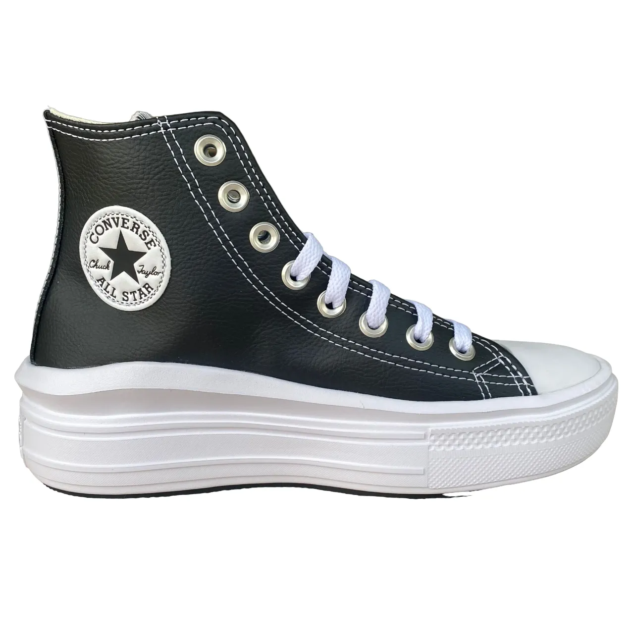 Converse scarpa sneakers da donna con zeppa in pelle Chuck Taylor All Star Move A04294C nero-bianco Oxygen Flow
