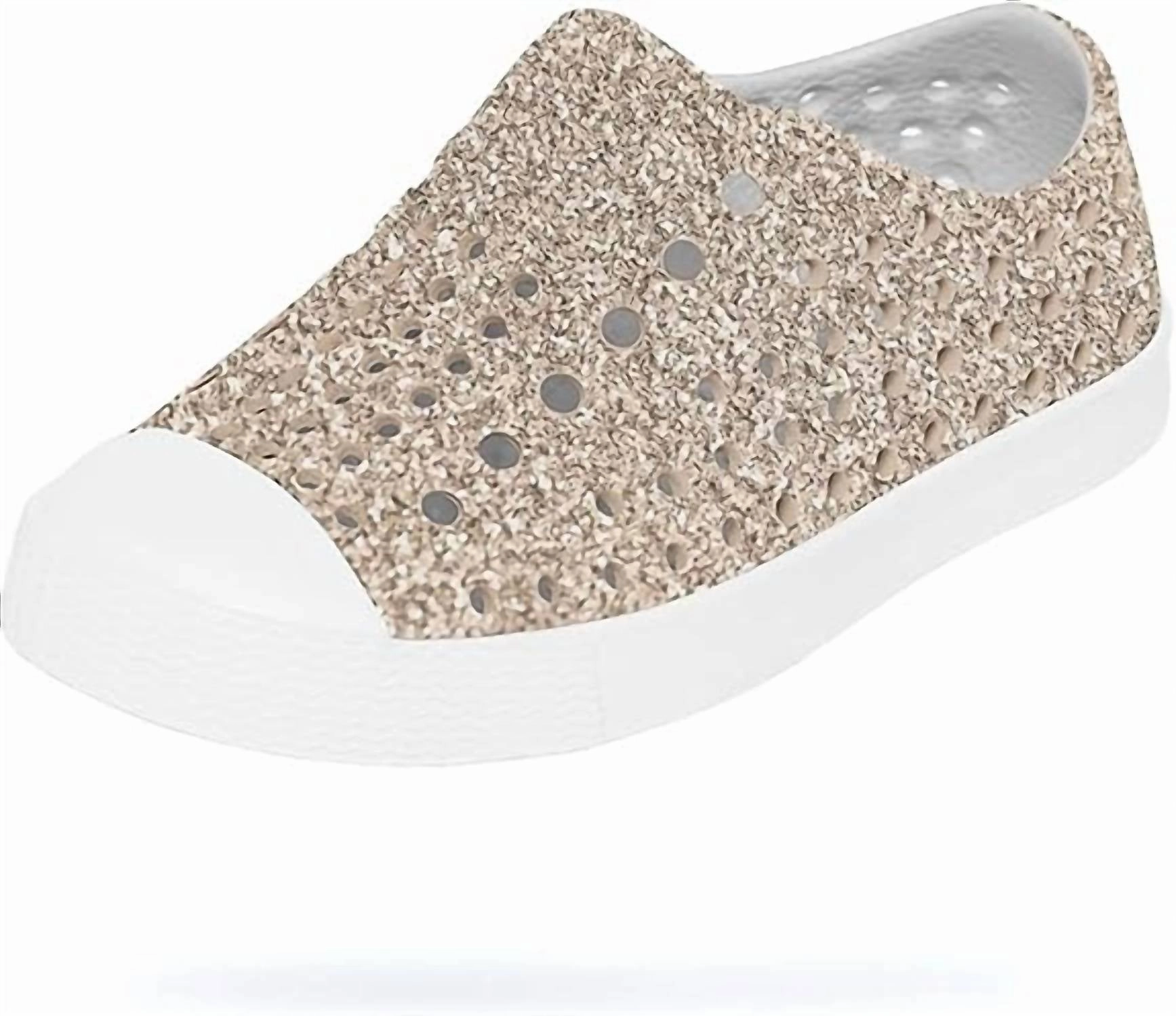 Girl's Jefferson Glitter Sneaker In Metal Bling/ Shell White Dynamic support Casual Travel