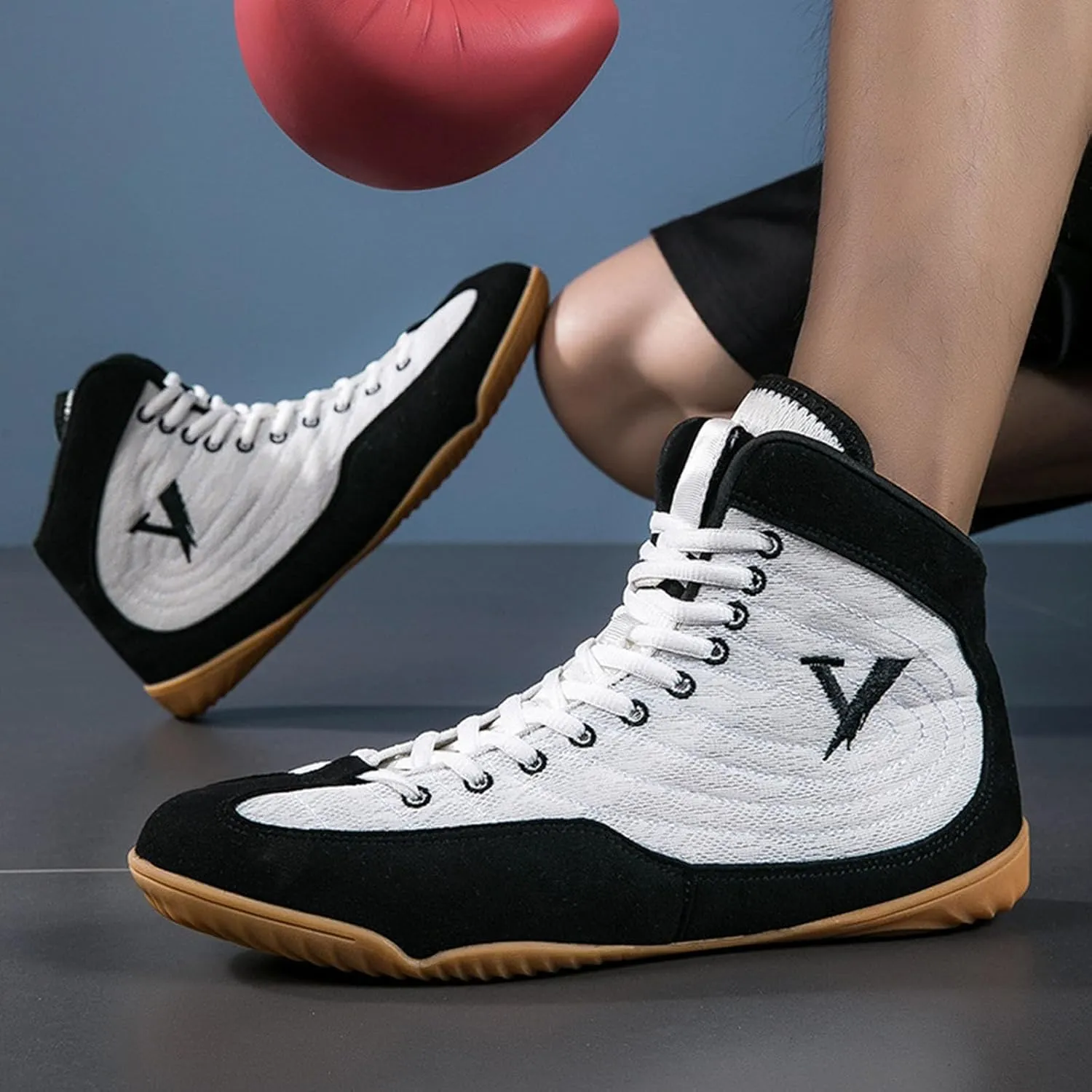 Wrestling Shoes Mens High Top Boxing Fitness Boots Lightweight Breathable for Weightlifting Powerlifting Sneakers