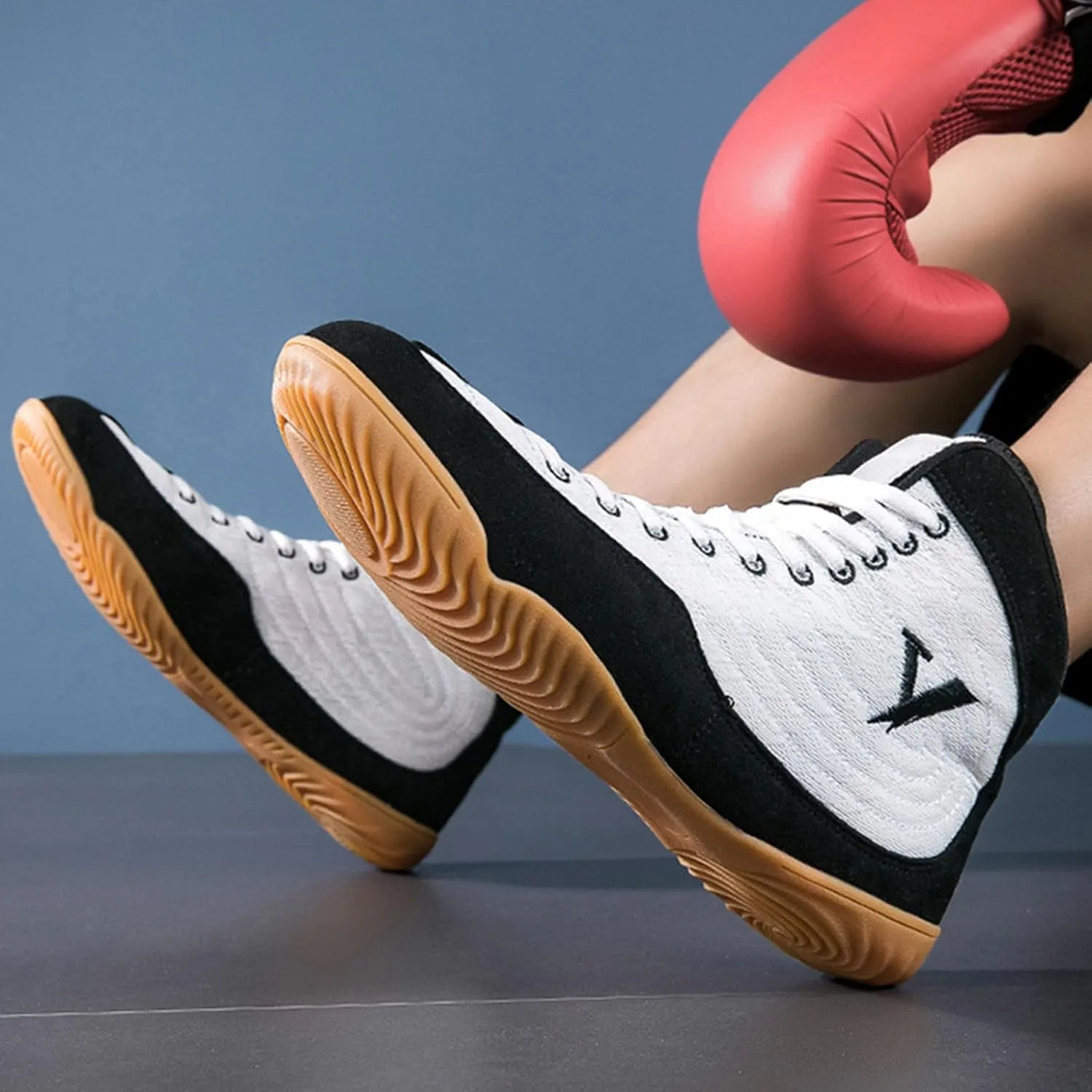 Wrestling Shoes Mens High Top Boxing Fitness Boots Lightweight Breathable for Weightlifting Powerlifting Sneakers