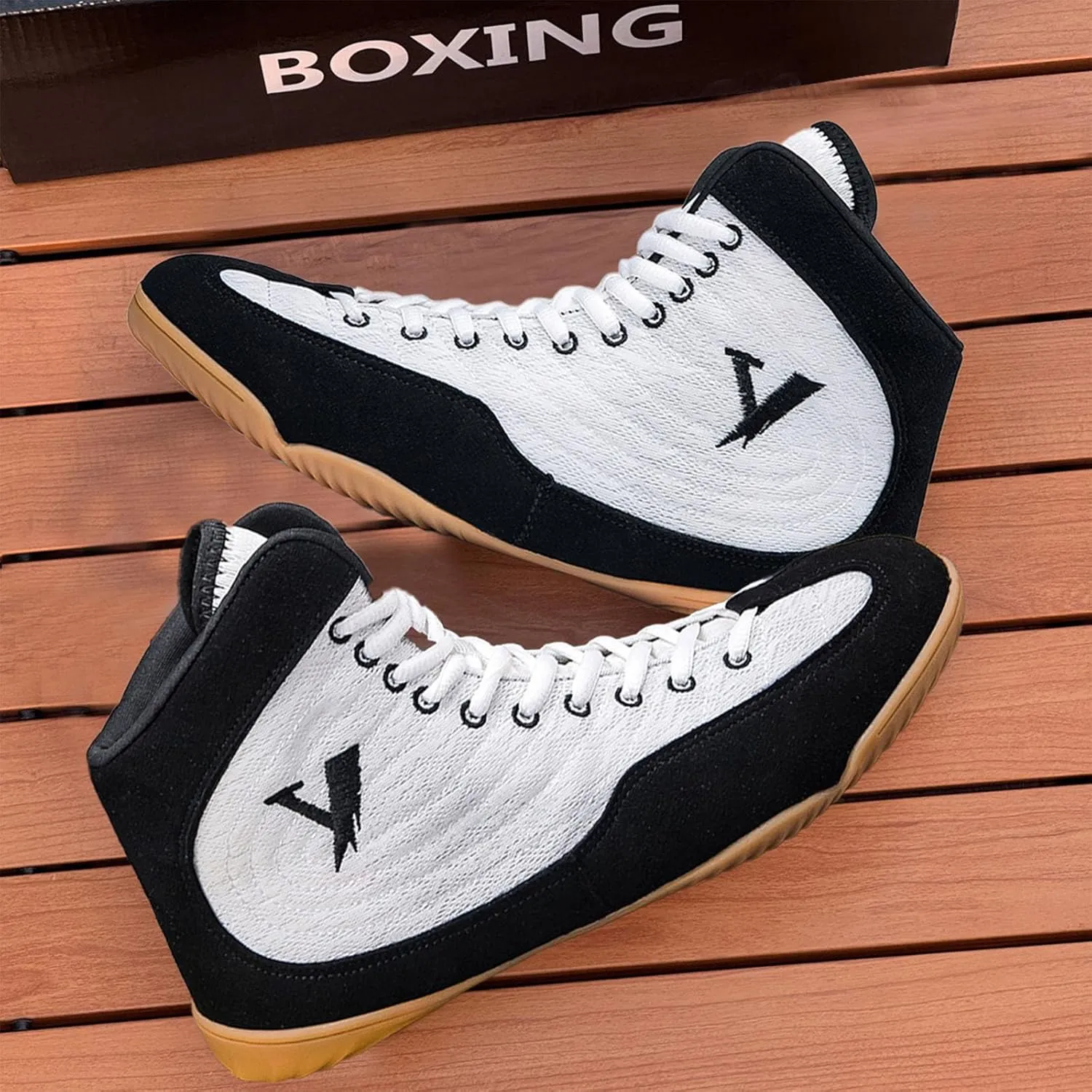 Wrestling Shoes Mens High Top Boxing Fitness Boots Lightweight Breathable for Weightlifting Powerlifting Sneakers
