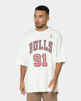 Mitchell & Ness Chicago Bulls Dennis Rodman #91 N & N Oversized T-Shirt Vintage White Scoop neck femininity Water Based Ink