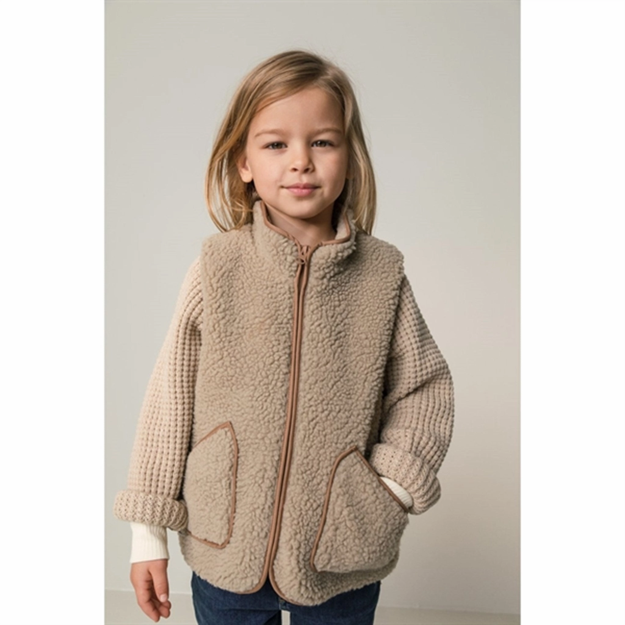 Modern Edge Weatherproof Zipper Seals MarMar Joby Teddybear Fleece Vest Sandstone