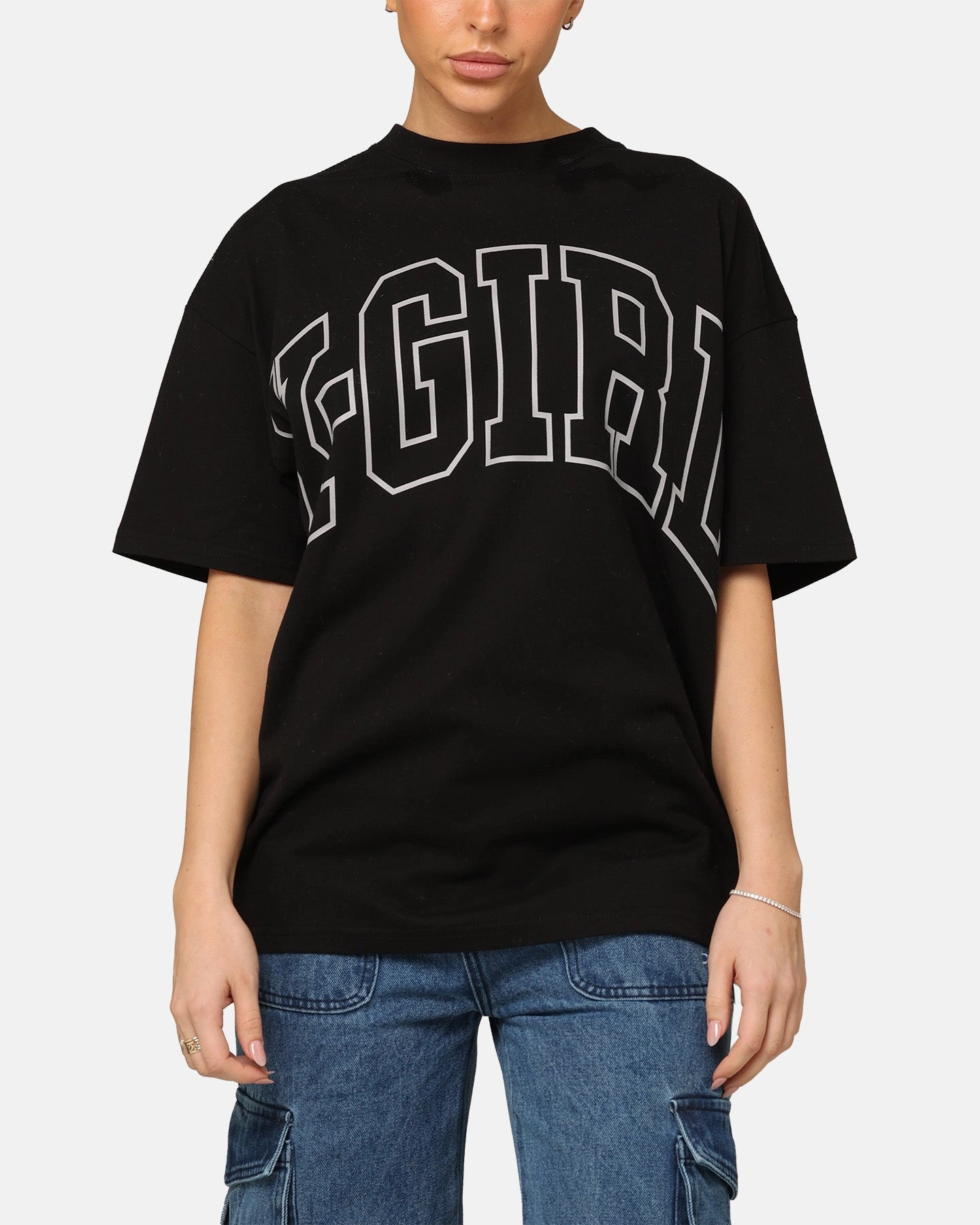 fade resistant color X-Girl Women's College Oversized T-Shirt Black