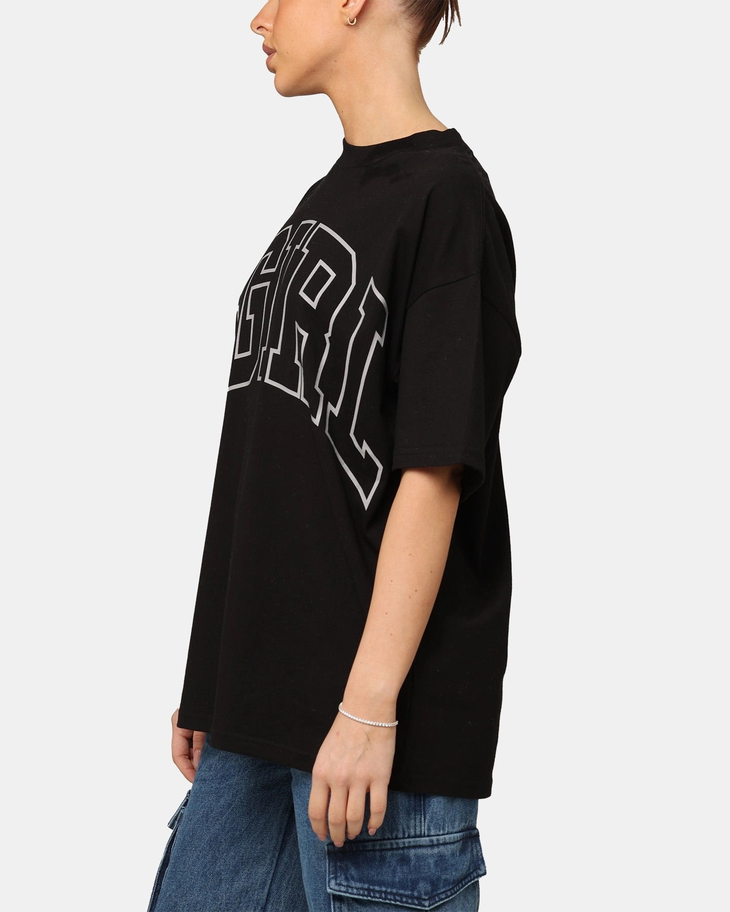 Dimensional Stability Weave X-Girl Women's College Oversized T-Shirt Black