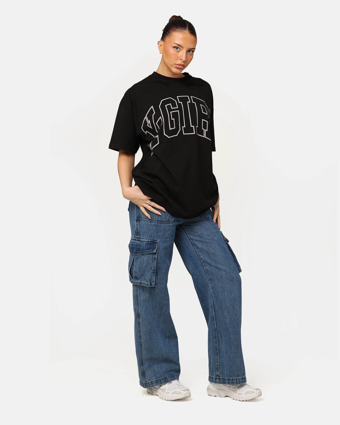Relaxed Outfit Quality Fabric X-Girl Women's College Oversized T-Shirt Black