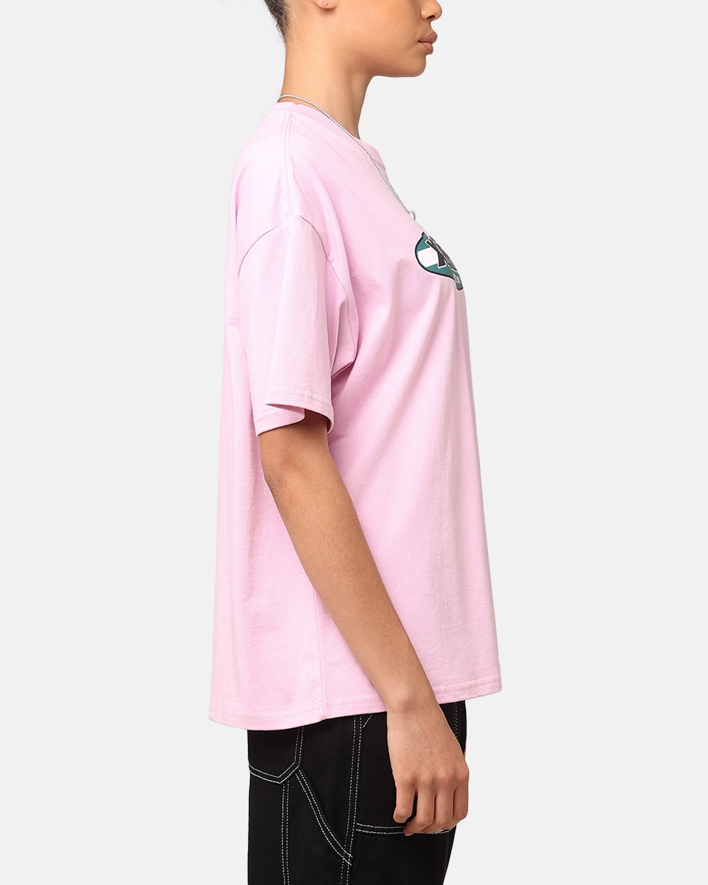 X-Girl Women's Contrast Oval Oversized T-Shirt Baby Pink Minimalist Design
