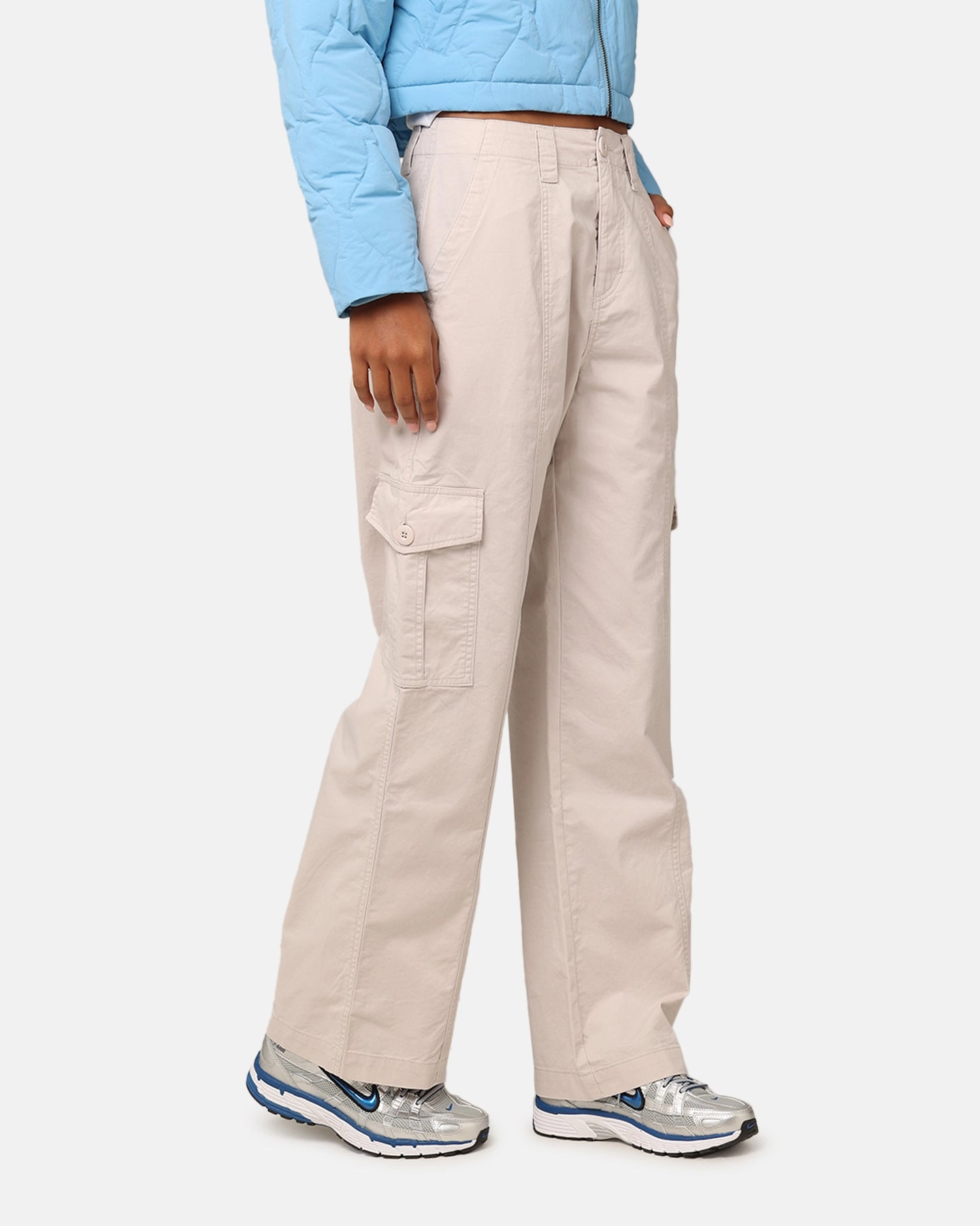 X-Girl Work Cargo Pants White Sand TouchscreenCompatiblePockets FadeResistantTreatment