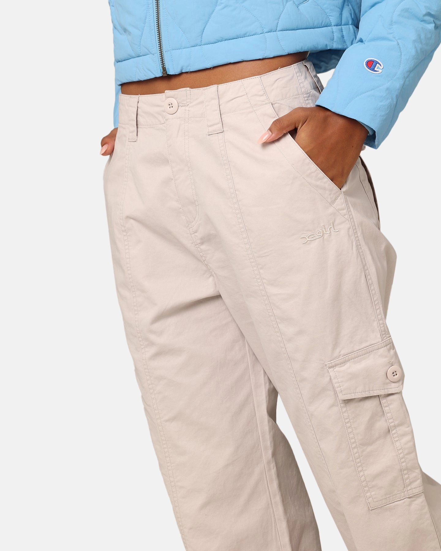 Low Bulk Material X-Girl Work Cargo Pants White Sand