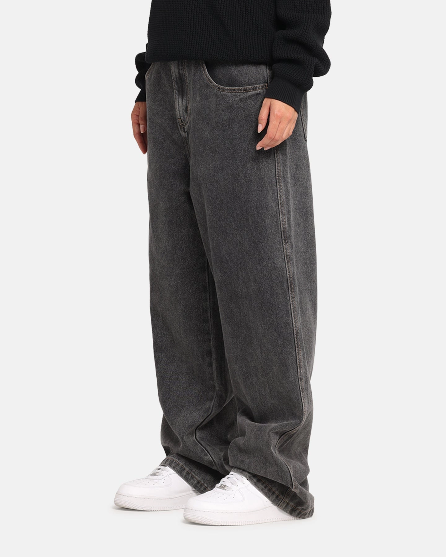 X-Large Baggy Bull Denim 91 Pants Washed Black Cotton comfort
