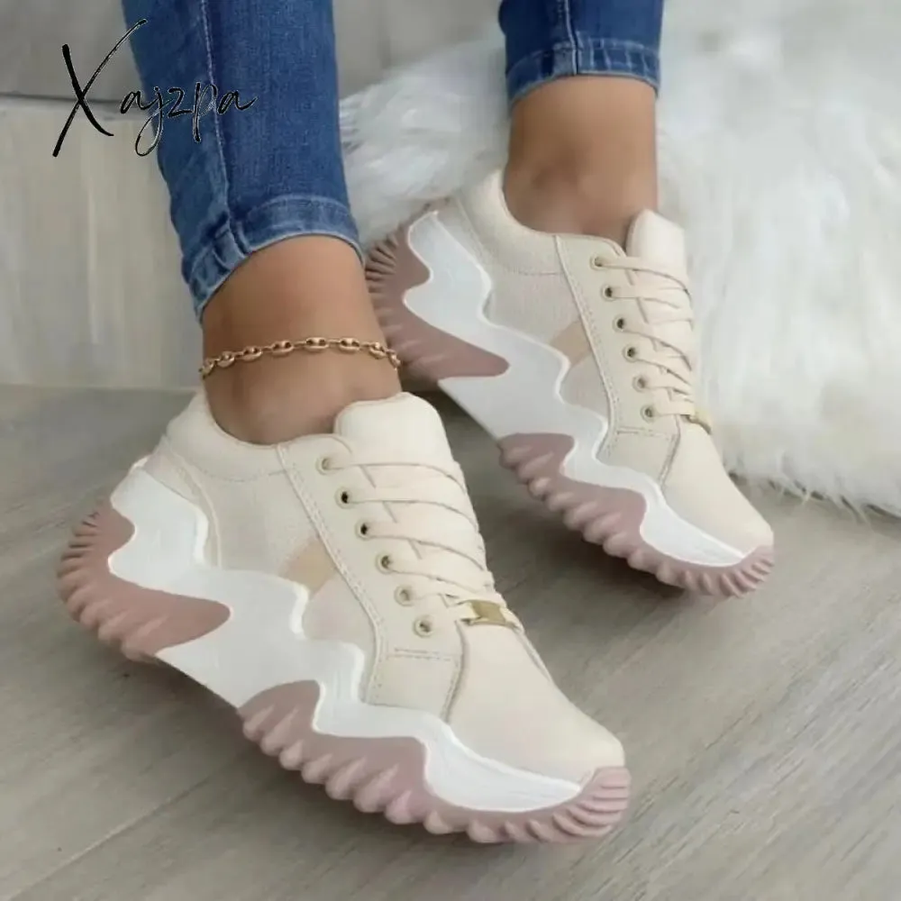 Xajzpa - Sneakers Women Shoes Fashion Tennis High Top Canvas Shoe Lace Up Breathable Casual Running Autumn Platform Girls Vulcanized