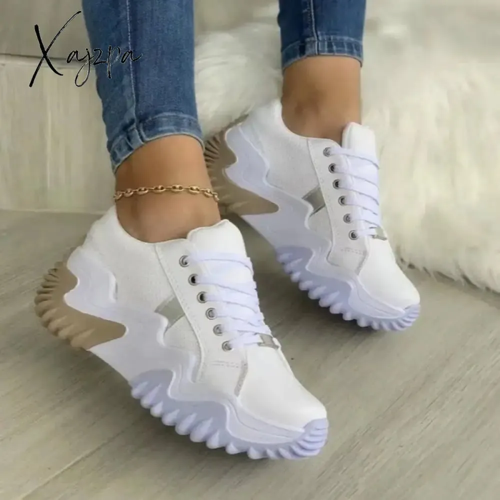 Xajzpa - Sneakers Women Shoes Fashion Tennis High Top Canvas Shoe Lace Up Breathable Casual Running Autumn Platform Girls Vulcanized