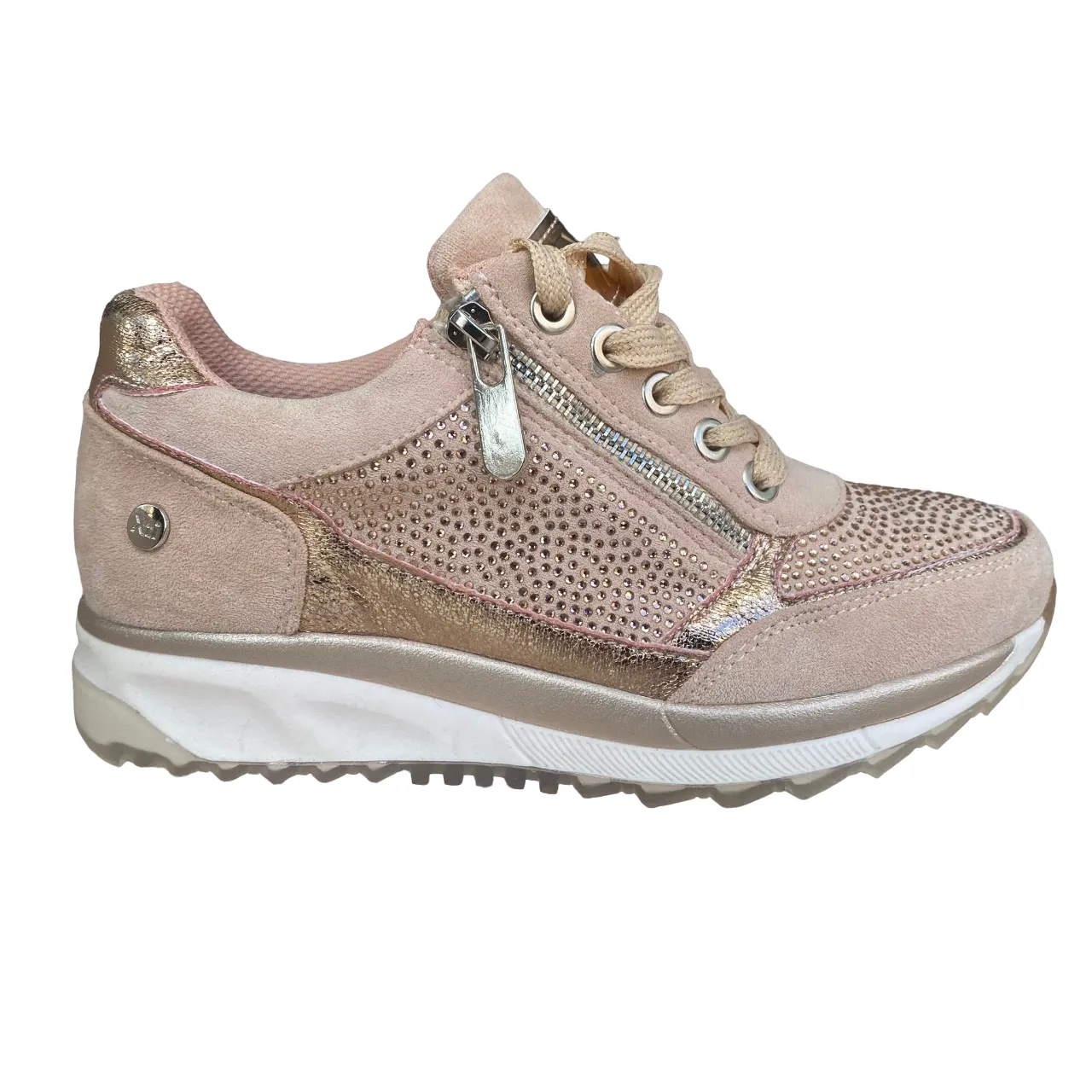 Ventilation Ports Design Collapsible Heel Xti scarpa casual donna con laccio e cerniera Zapato 49011 rosa dorato