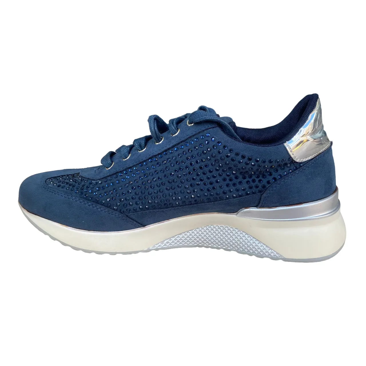 Xti scarpa casual donna Zapato 48934  con tomaia in camoscio e strass blu Midfoot Focus