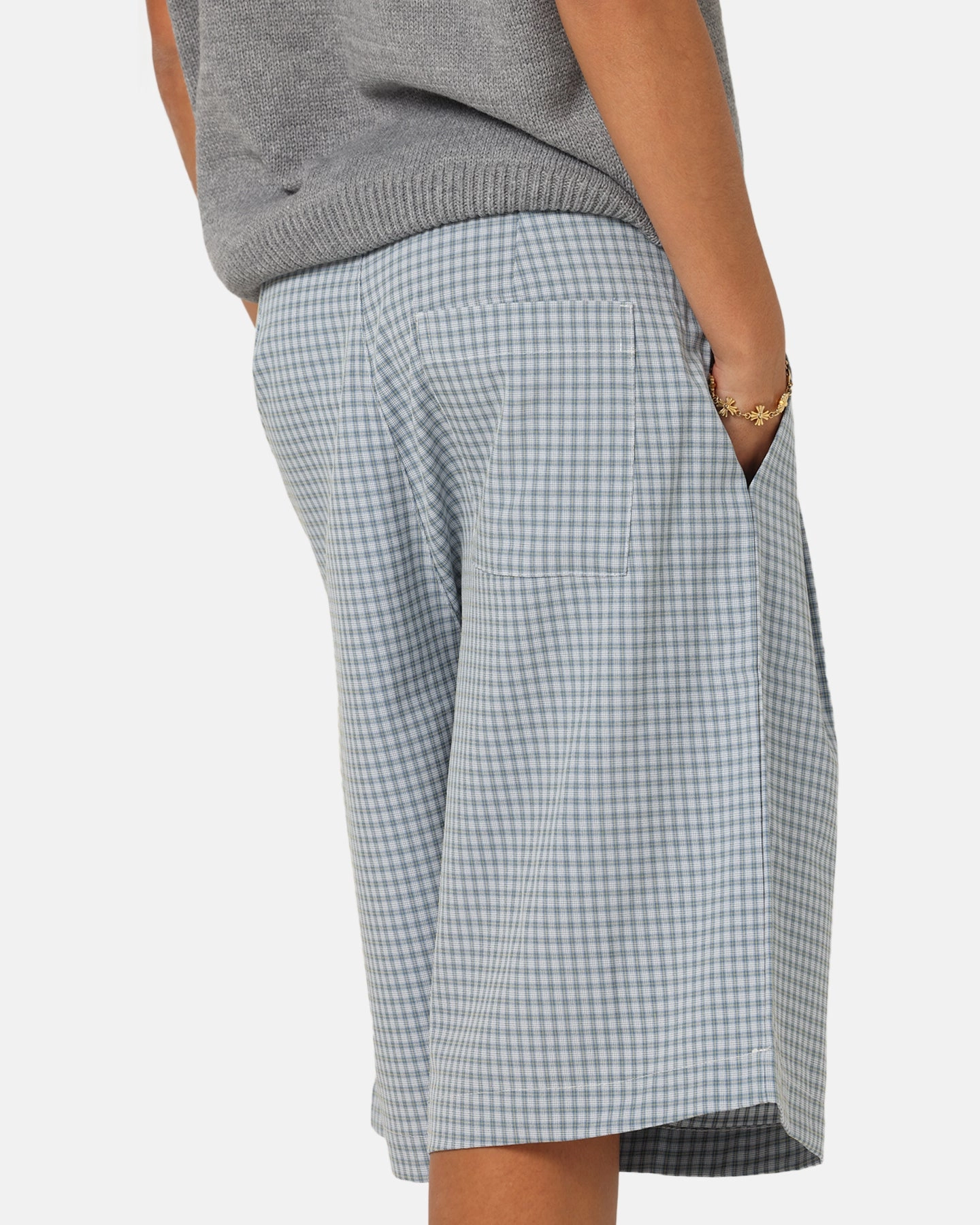 XXIII Baggy Pleated Shorts Blue Check Classic Fit
