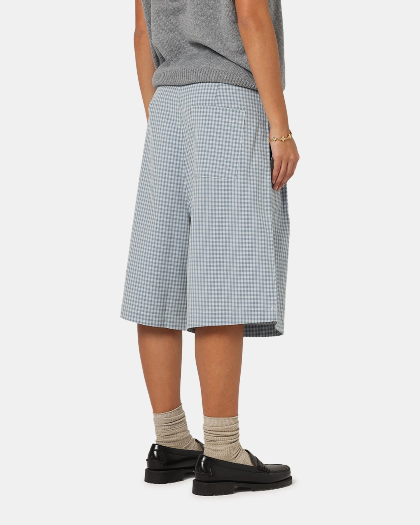 Light Reflective Details XXIII Baggy Pleated Shorts Blue Check