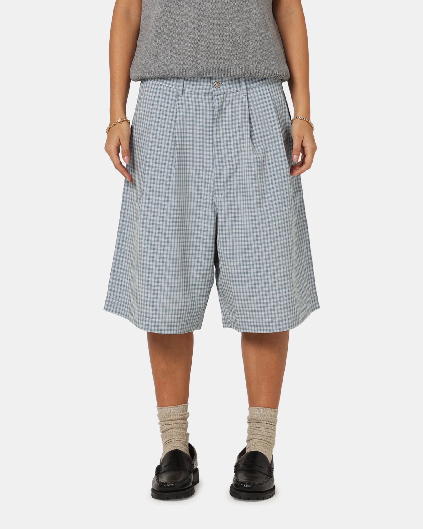 TailoredSilhouette XXIII Baggy Pleated Shorts Blue Check