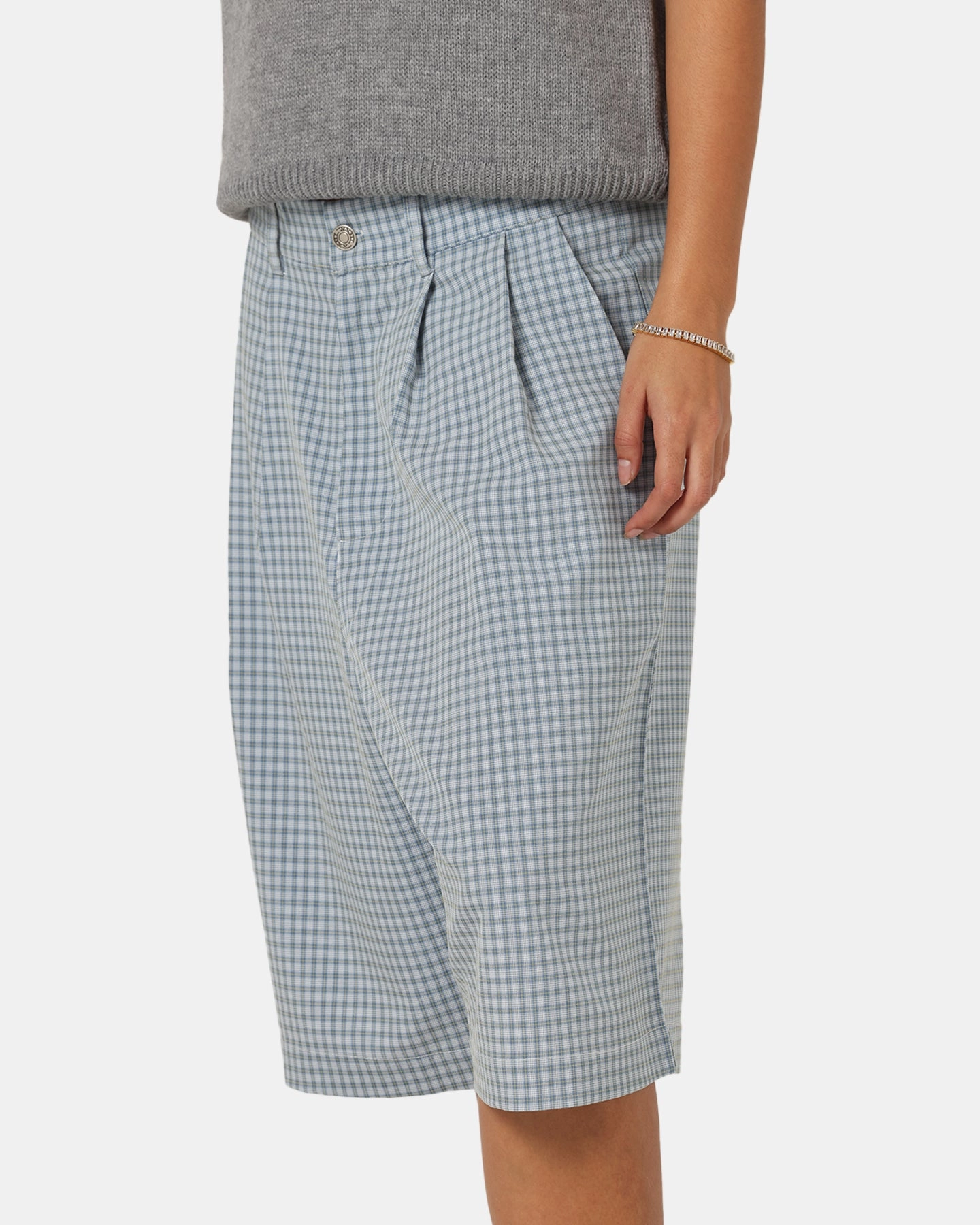 XXIII Baggy Pleated Shorts Blue Check Reversible design