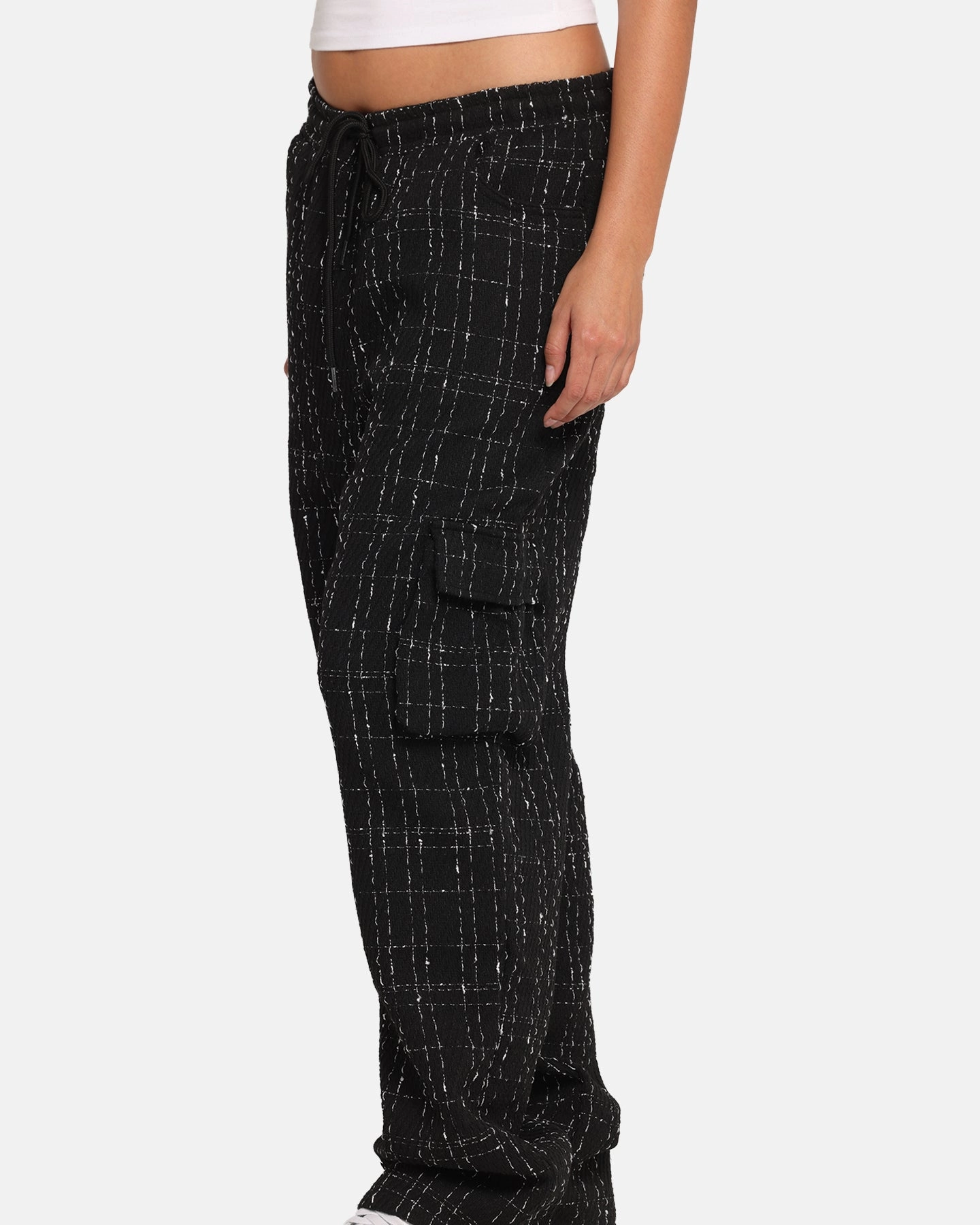 XXIII Boucle Tweed Cargo Pants Black Hip Friendly Pockets Active Design