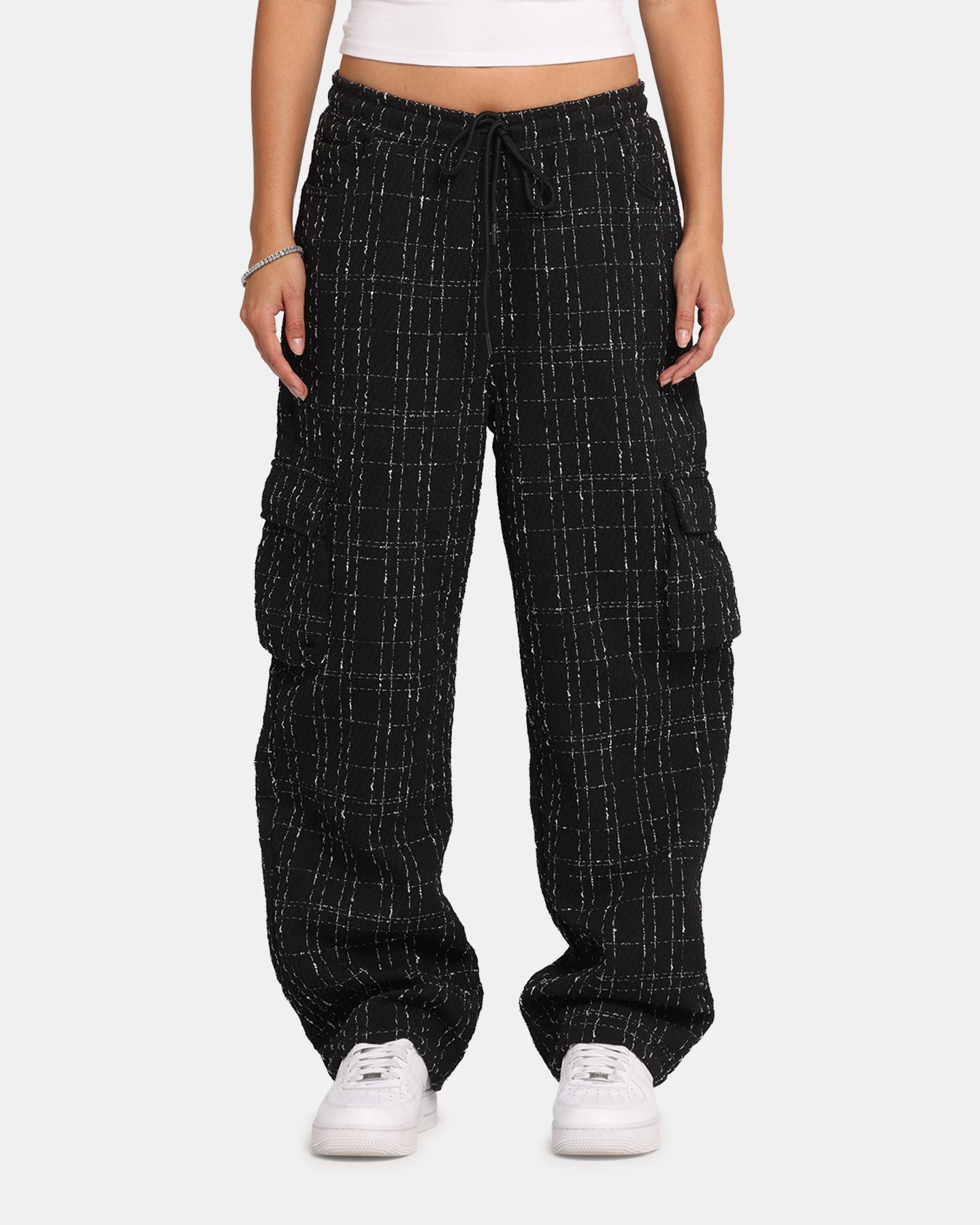 XXIII Boucle Tweed Cargo Pants Black SeamlessPockets Classic Look