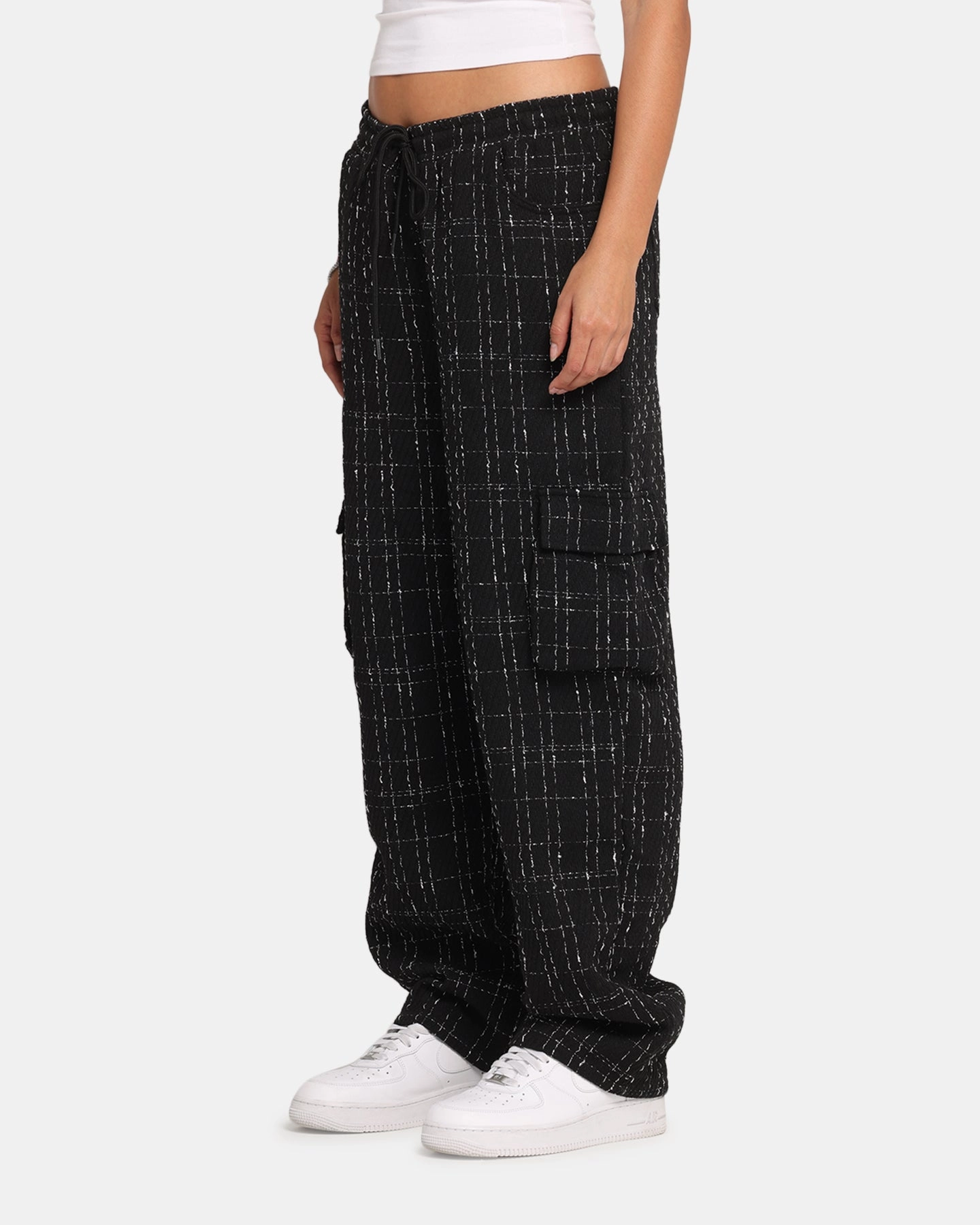 XXIII Boucle Tweed Cargo Pants Black SnagFreeFabric