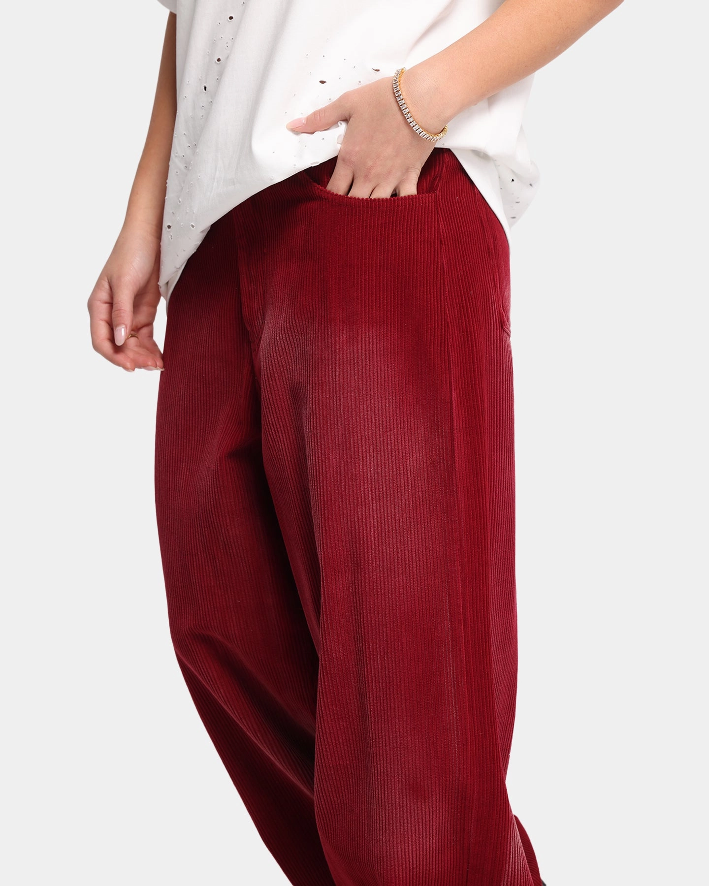 XXIII Corduroy Wash Pants Burgundy Adjustable drawstring