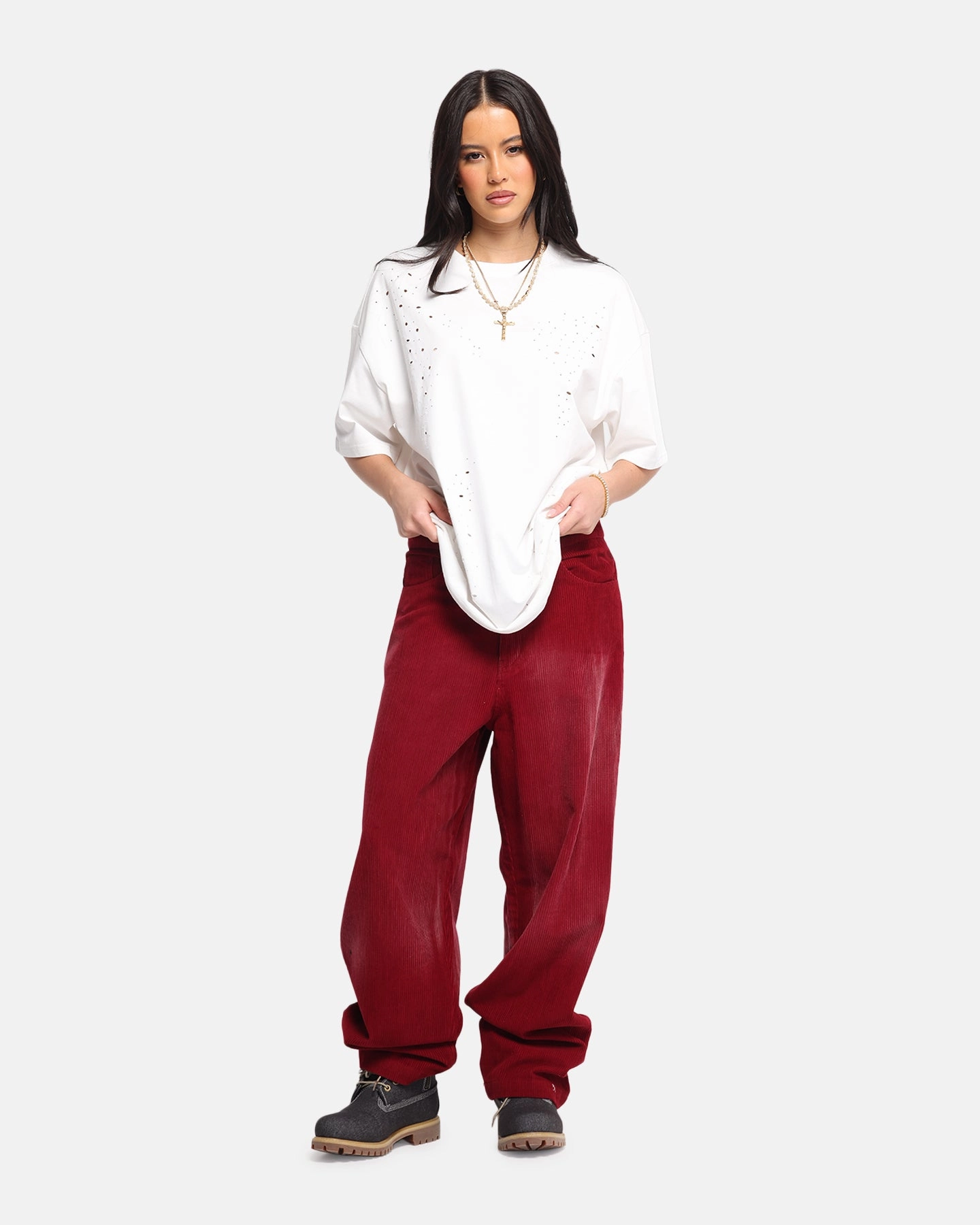 XXIII Corduroy Wash Pants Burgundy Flexible Gusset