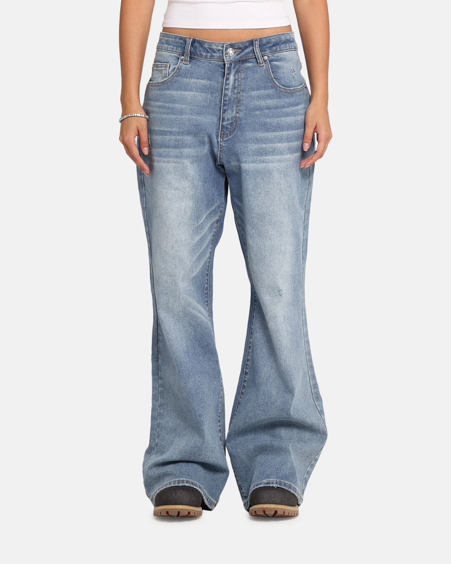 XXIII Game Play Flared Jeans Blue Denim SustainableManufacturing Tear Resistant Design
