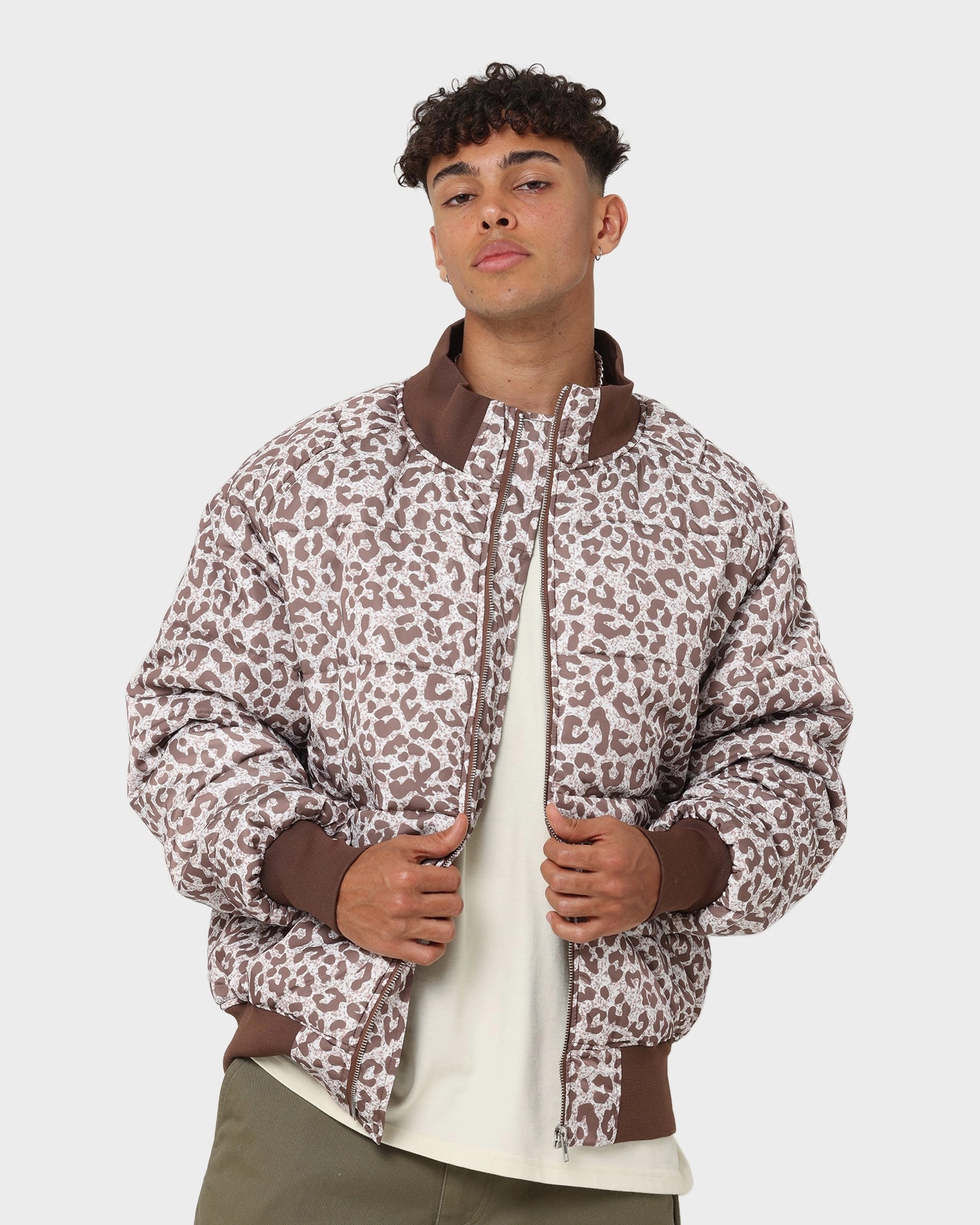 Insulated Shield Stand Collar XXIII Leopard Print Puffer Jacket Leopard