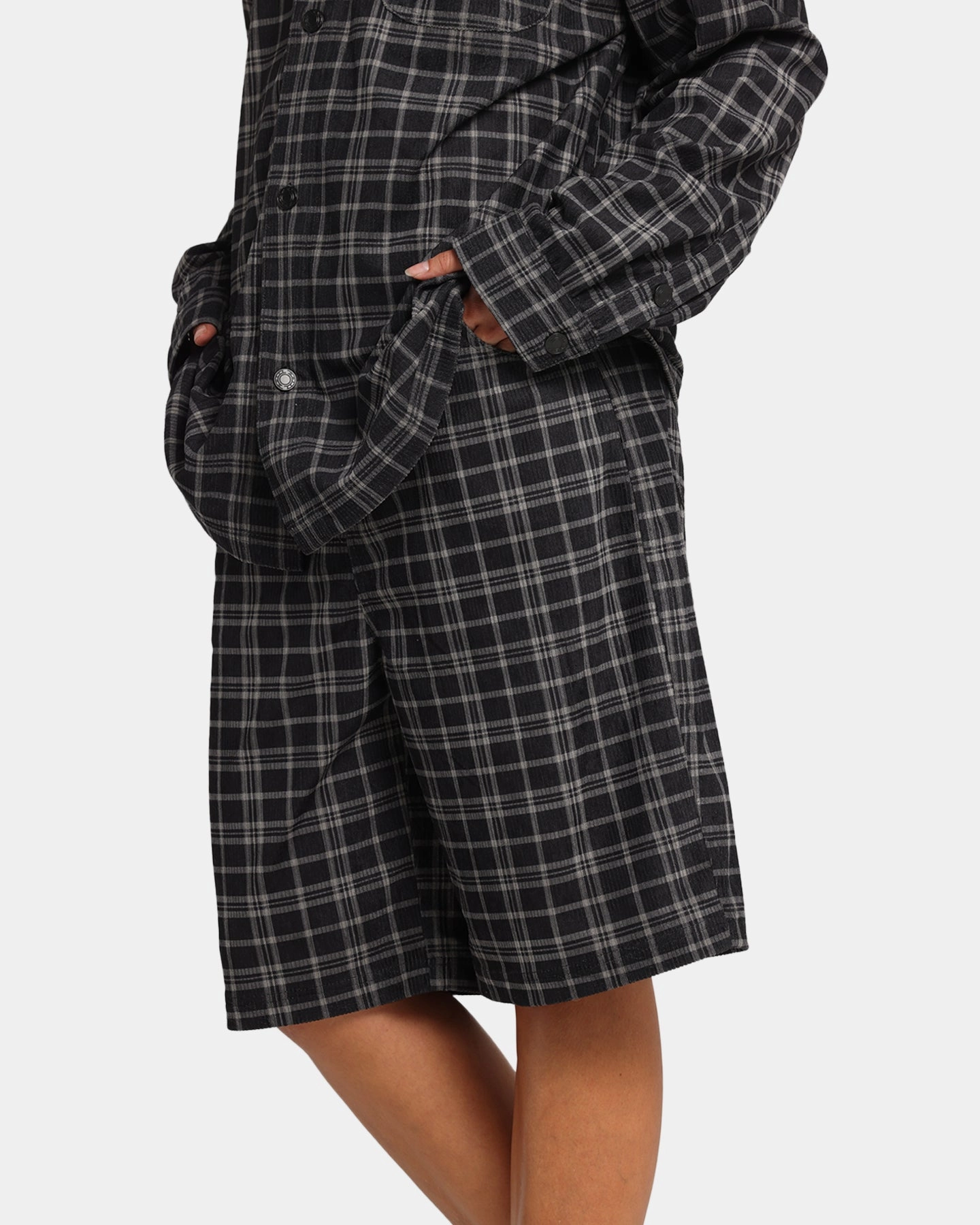 XXIII Plaid Corduroy Jorts Black/Grey Weekend Adventure