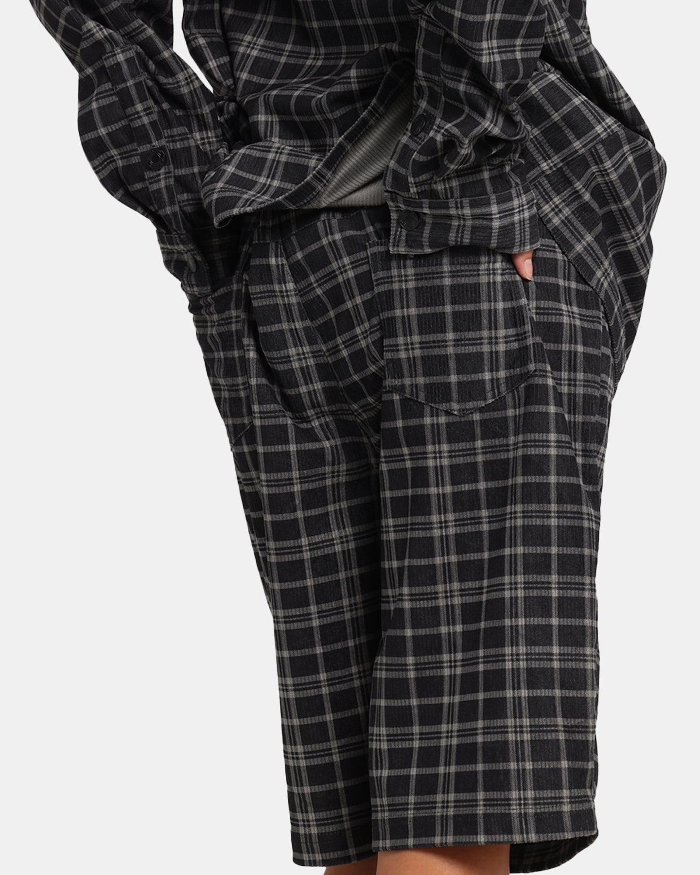 XXIII Plaid Corduroy Jorts Black/Grey FadeResistant