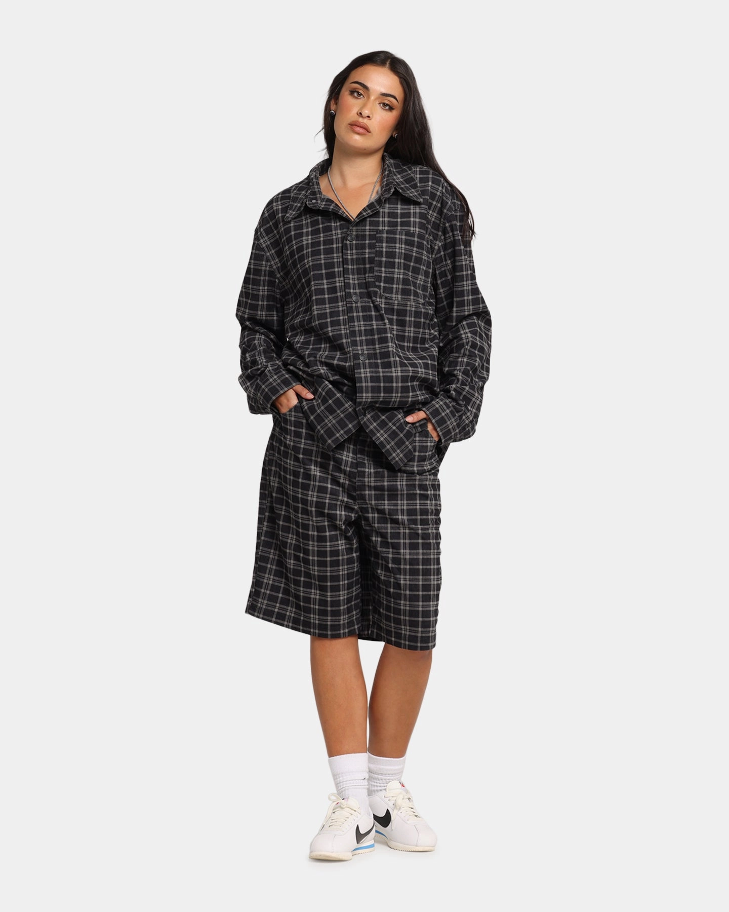 DurablePolyester UV protection coating XXIII Plaid Corduroy Jorts Black/Grey