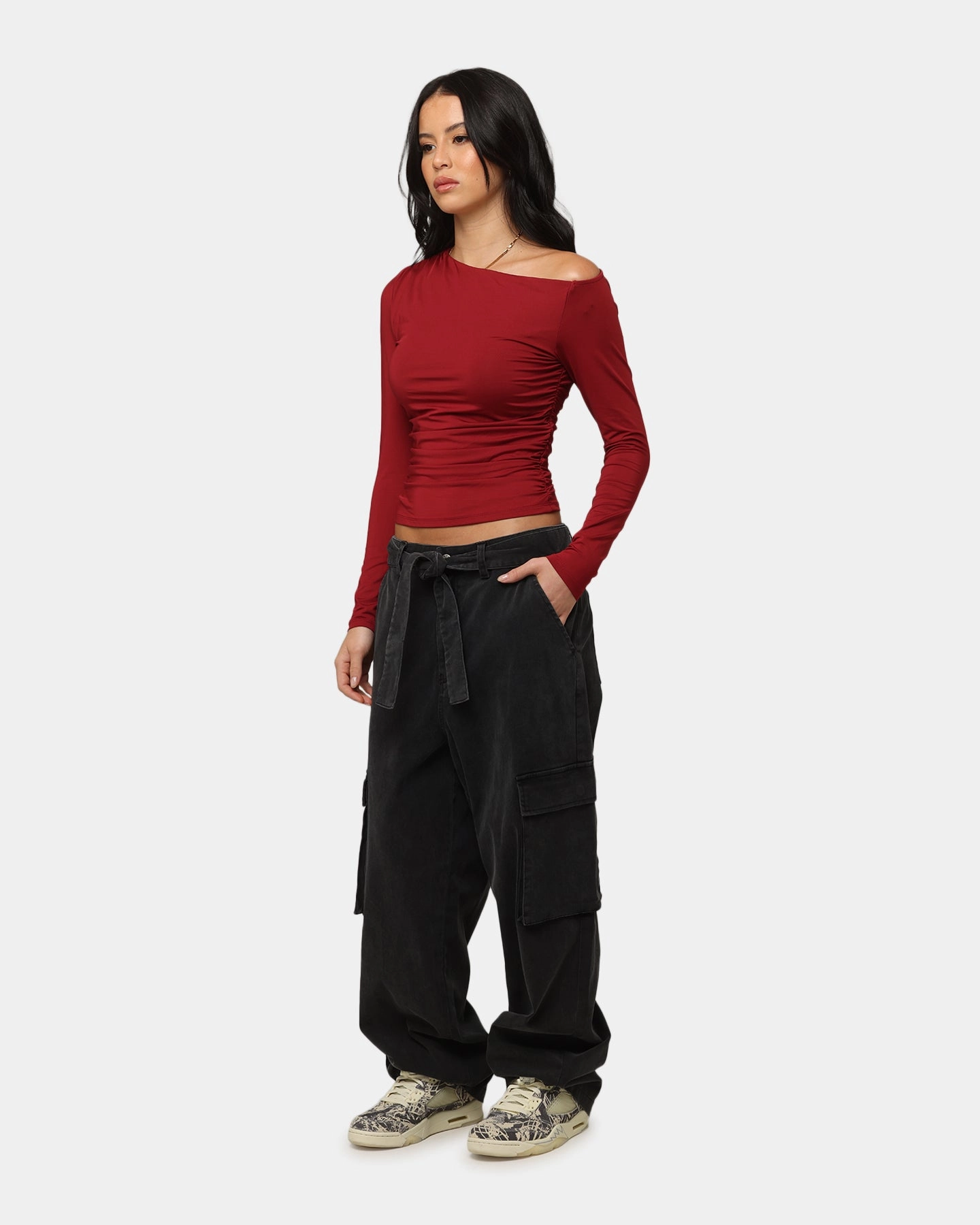 XXIII Tie Up Cargo Pants Washed Black Performance Fit