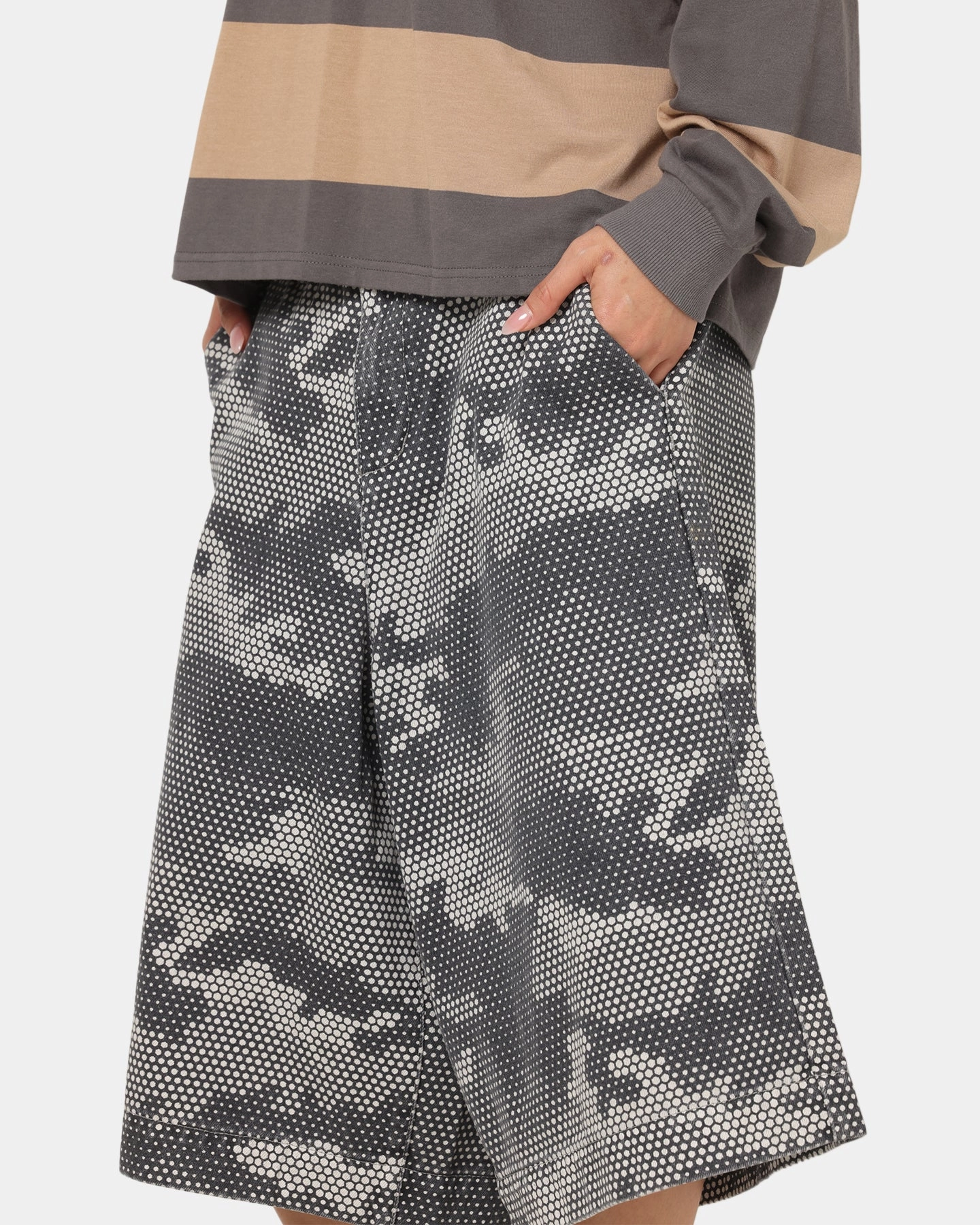 XXIII Wide Leg Denim Shorts Digi Camo Everyday Essential Seasonal Wear