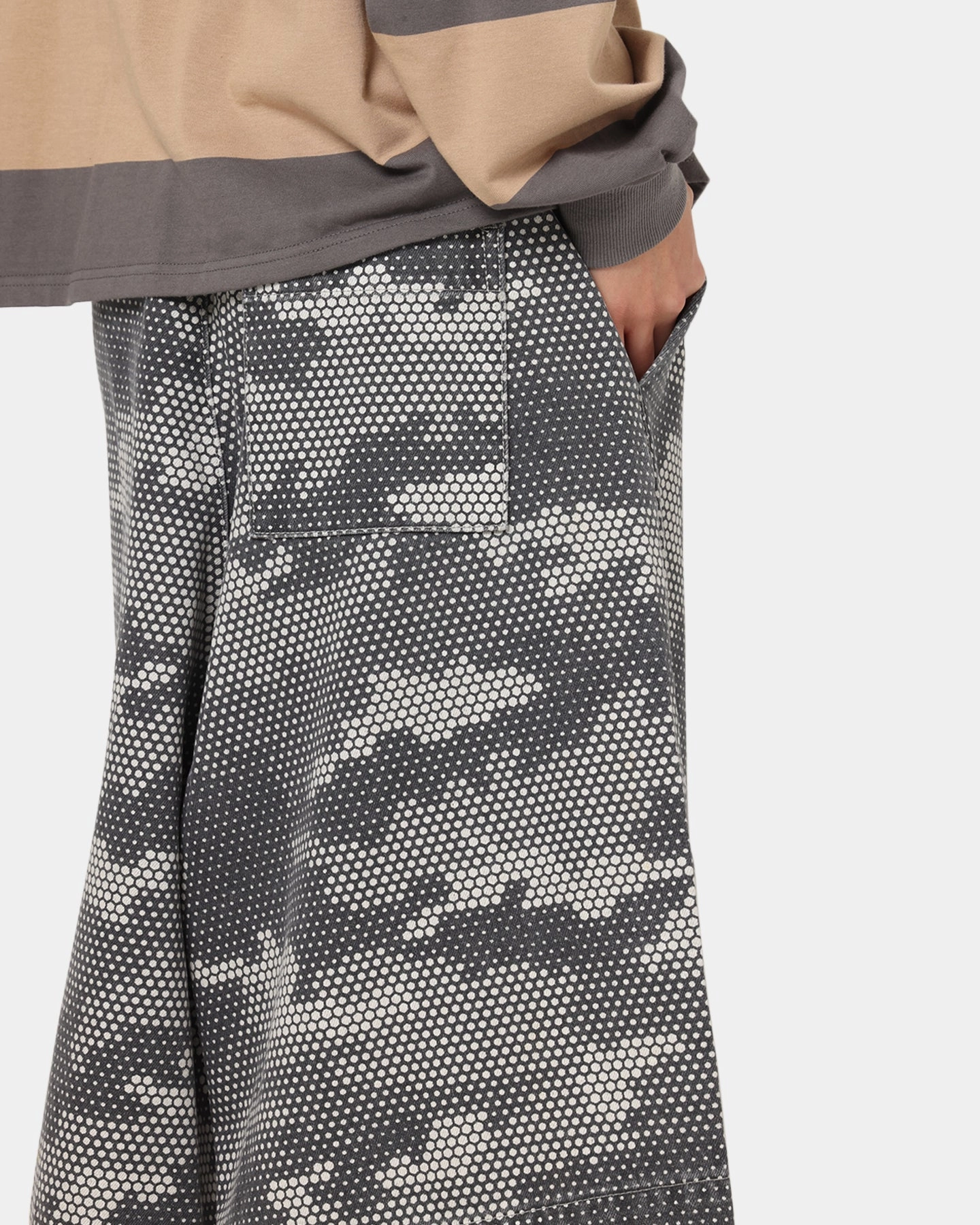 XXIII Wide Leg Denim Shorts Digi Camo High Waist Stretch