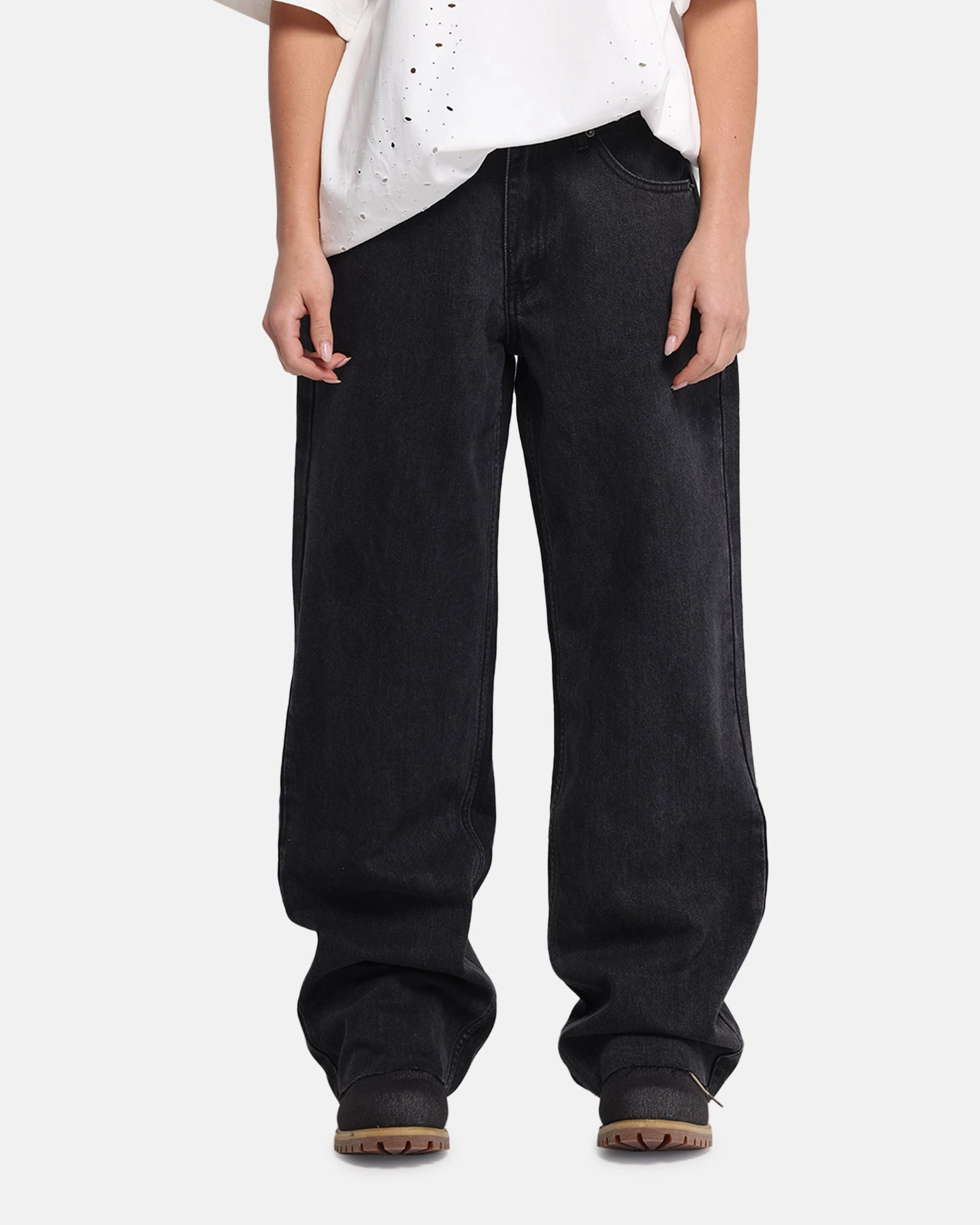 XXIII Women's Baggy Jeans Washed Black Simple Utility