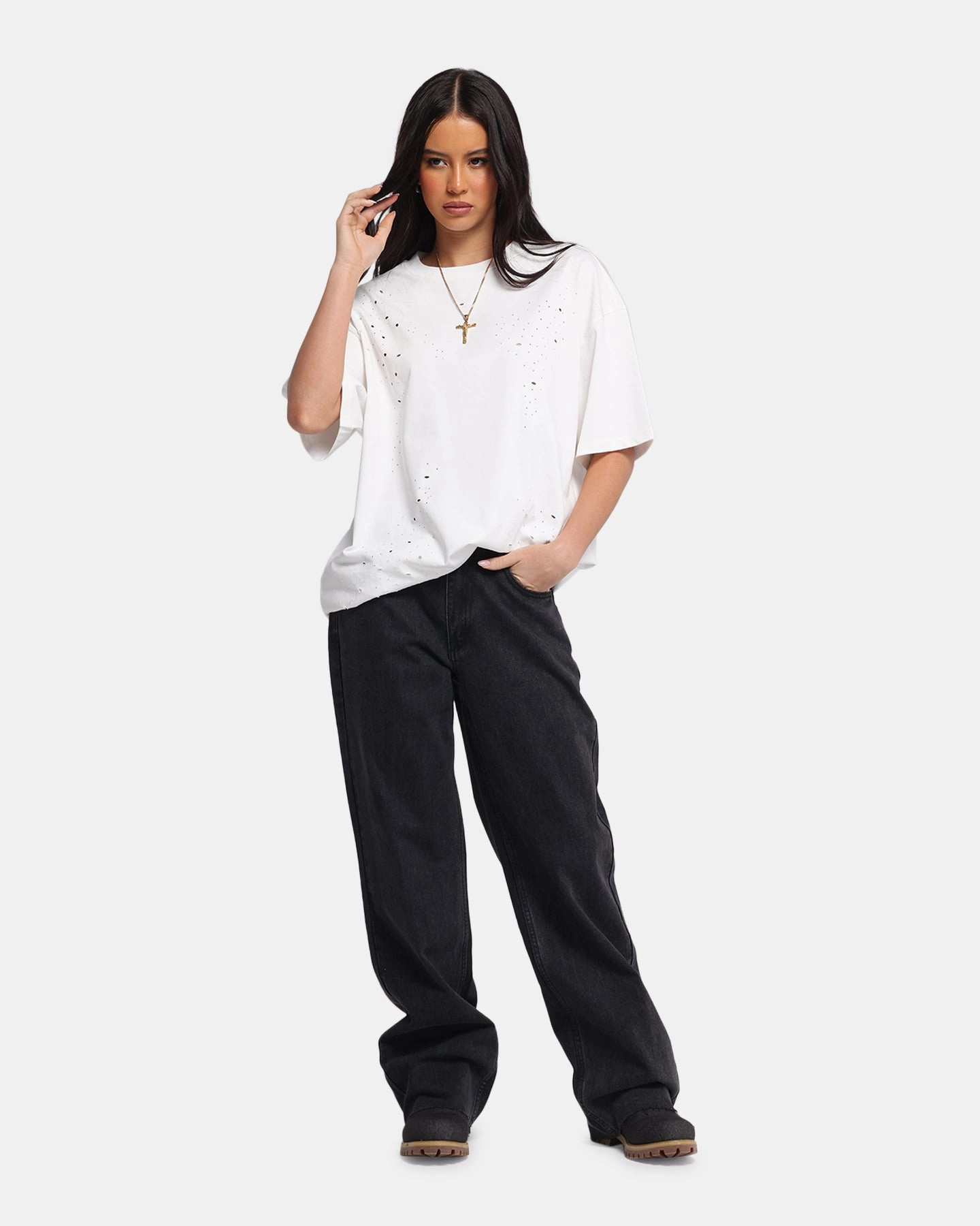 XXIII Women's Baggy Jeans Washed Black Sport Performance QuickDryTechnology