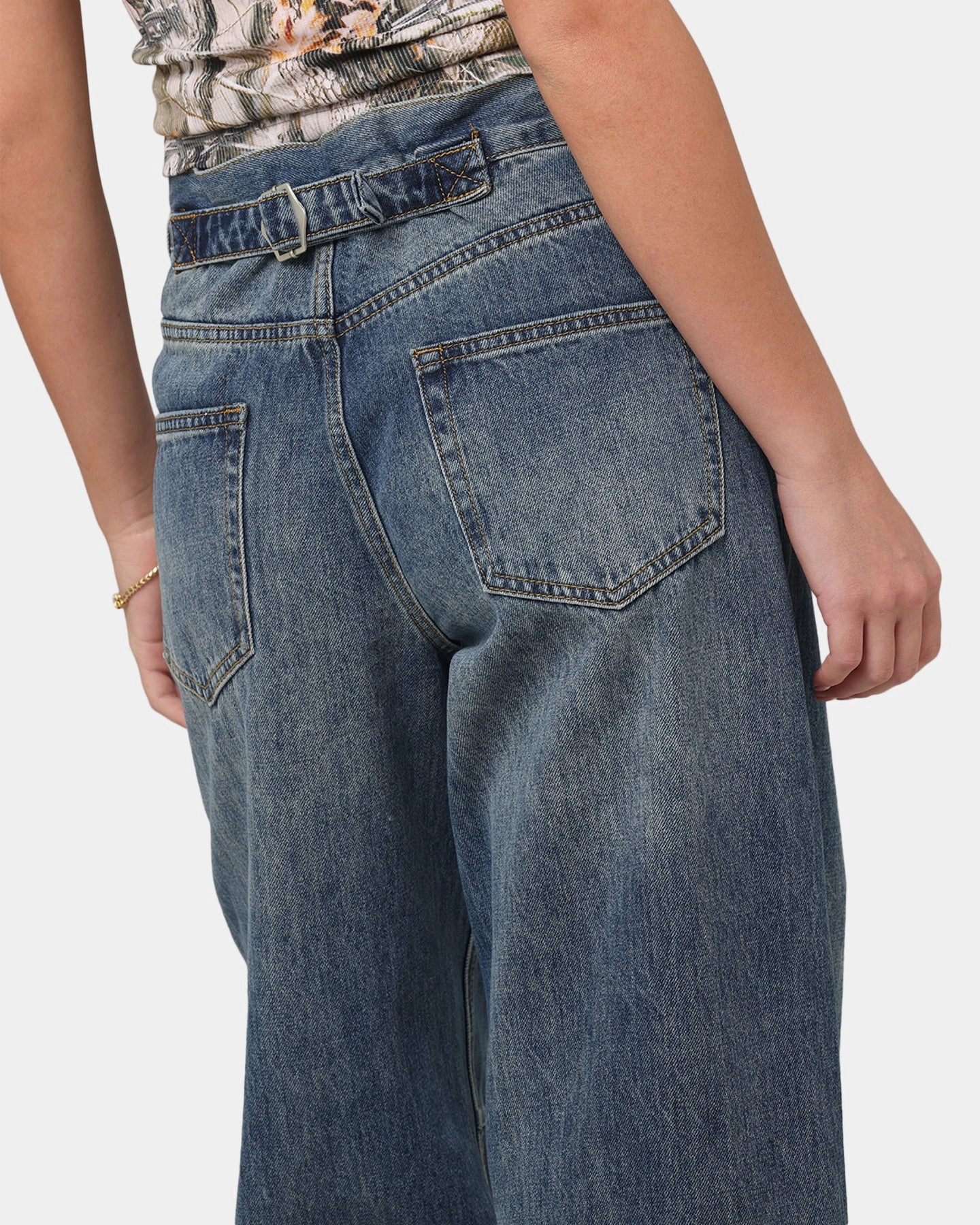 XXIII Women's Buckle Baggy Jeans Vintage Blue Sporty Chic Anti Cling Finish