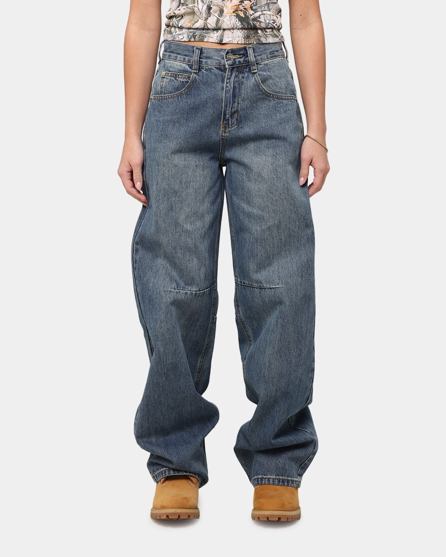 AdjustableDrawstring Snug Waist XXIII Women's Buckle Baggy Jeans Vintage Blue
