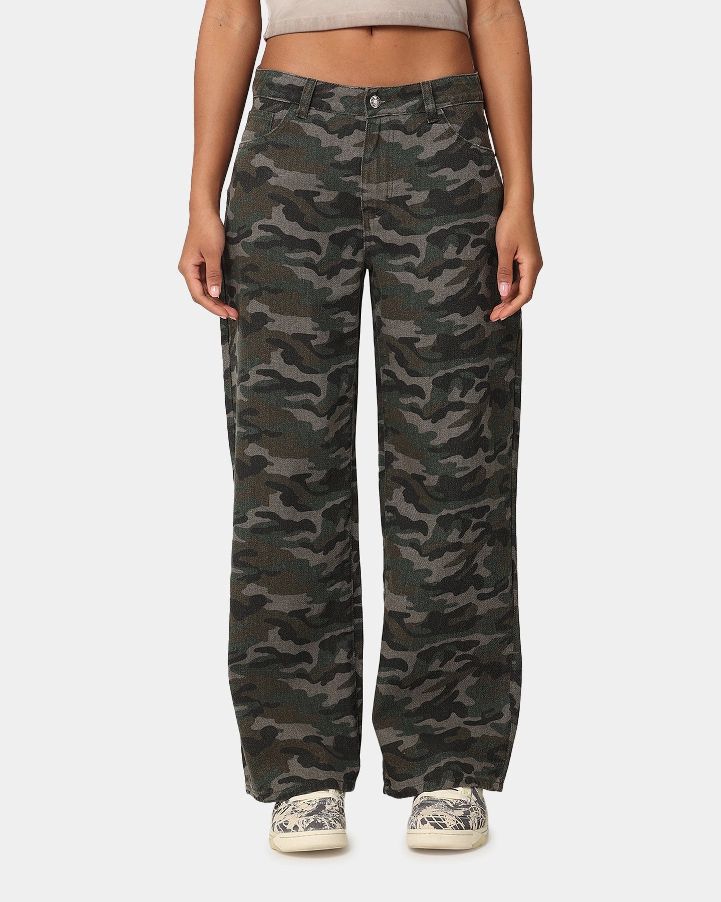 MachineWashableFabric XXIII Women's Camo Wide Leg Jeans Camo