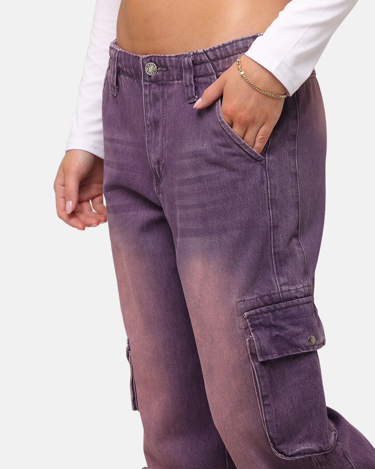 XXIII Women's Corporal Cargo Jeans Purple Stylish Fit Adjustable Belt Loops
