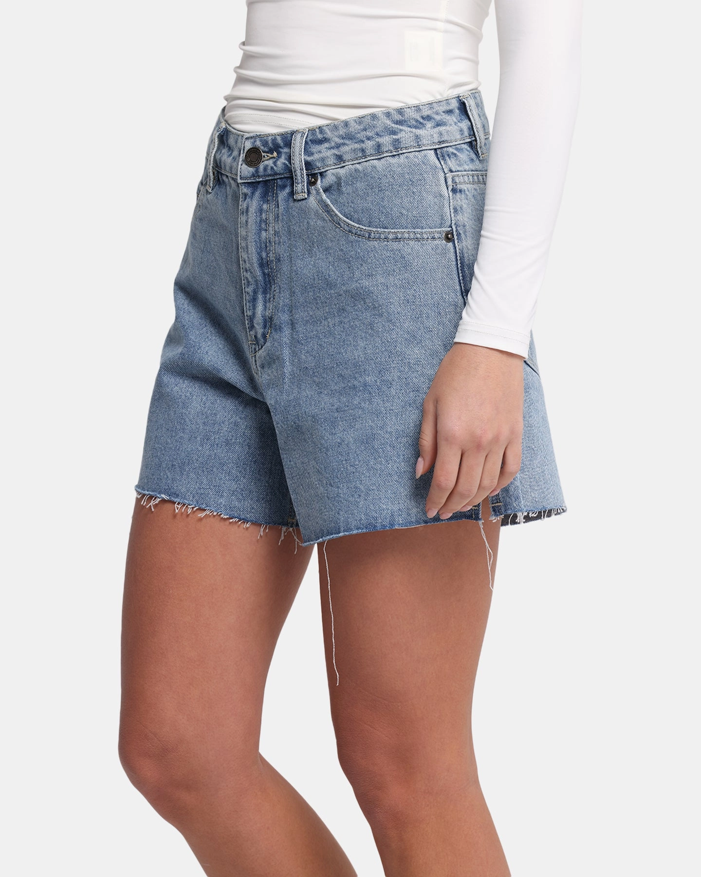 XXIII Women's High Cut A-Line Denim Shorts Blue Denim Stretchy Waist