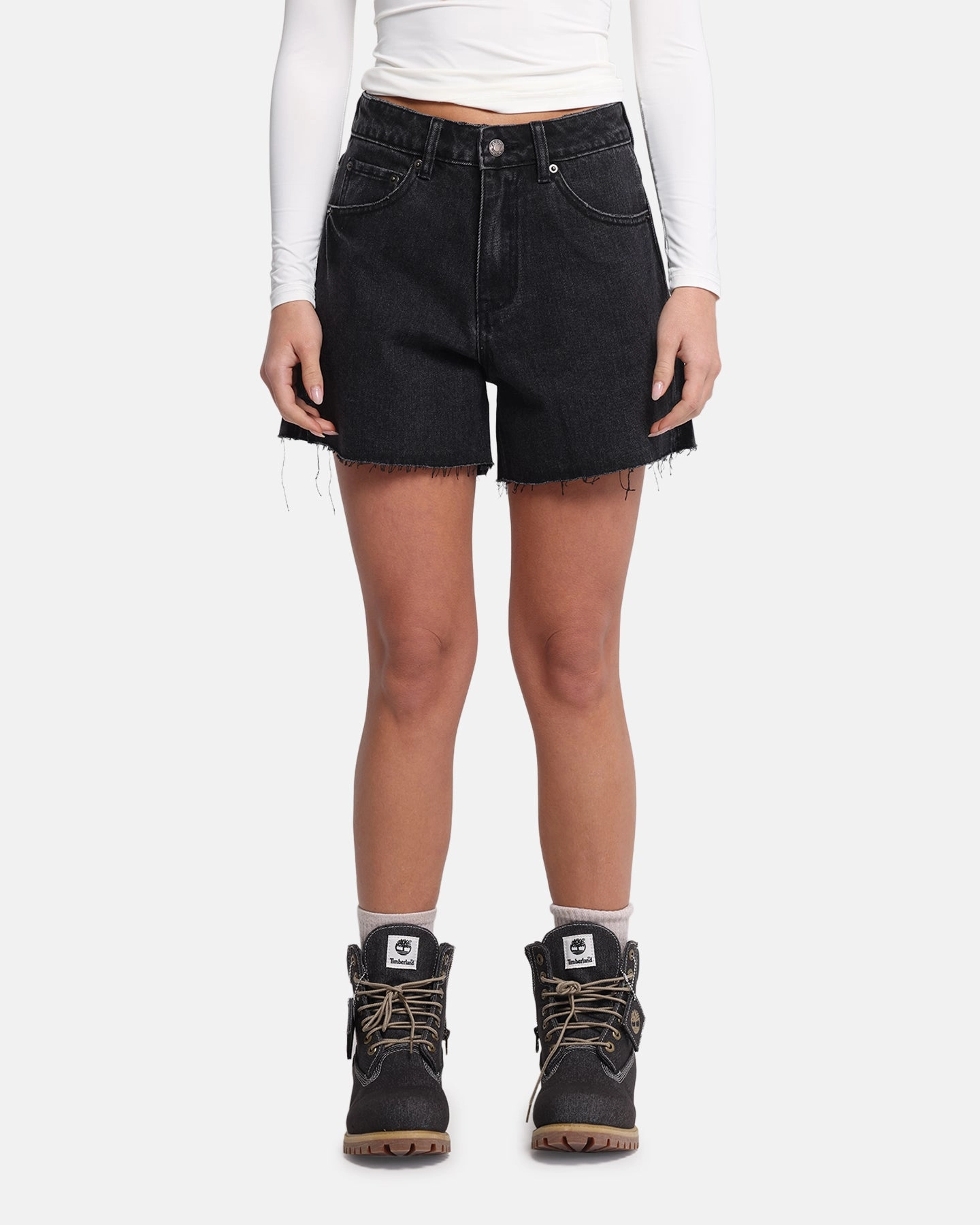 XXIII Women's High Cut A-Line Denim Shorts Washed Black Casual Performance