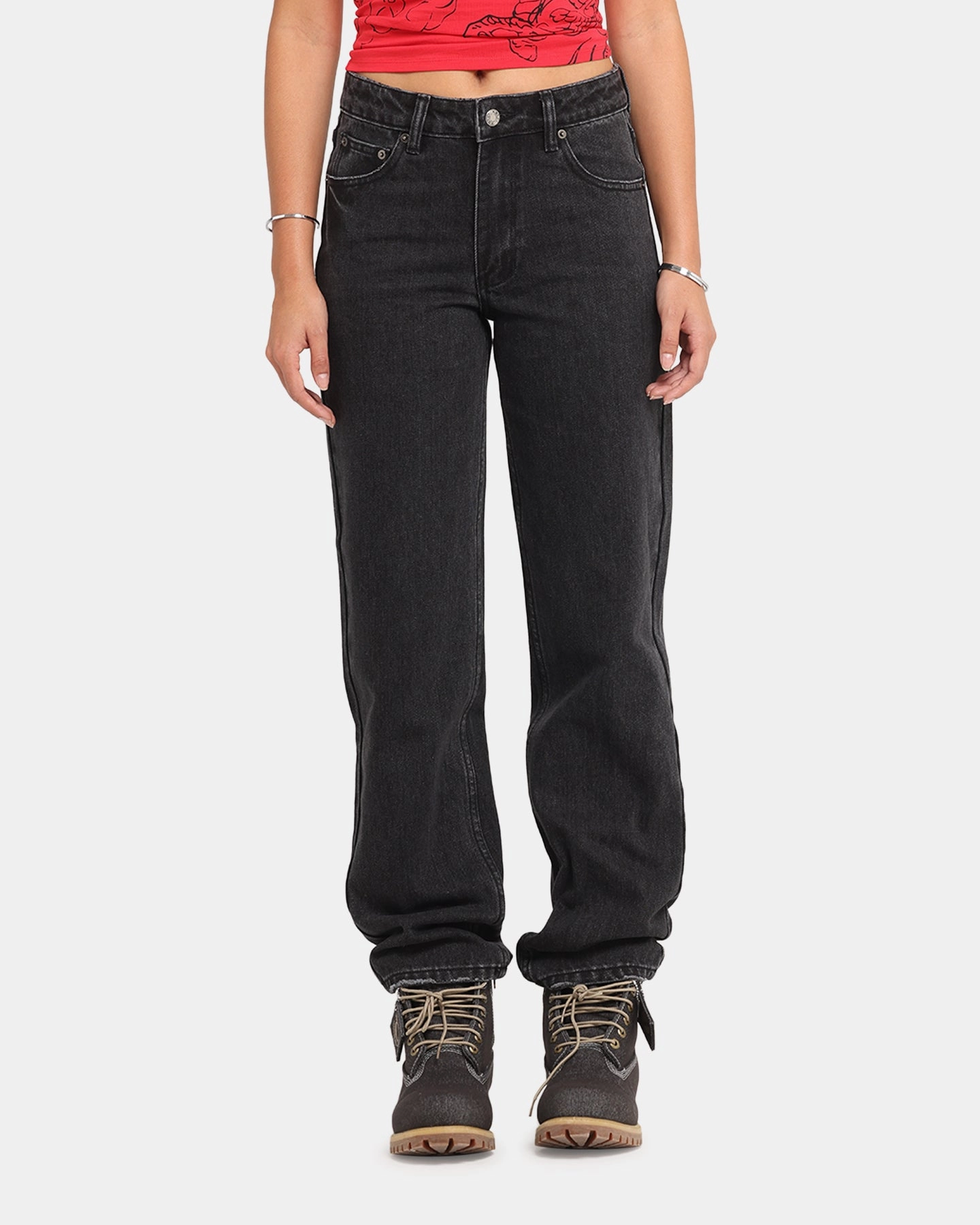 Printed design XXIII Women's High Rise Relaxed Jeans Washed Black