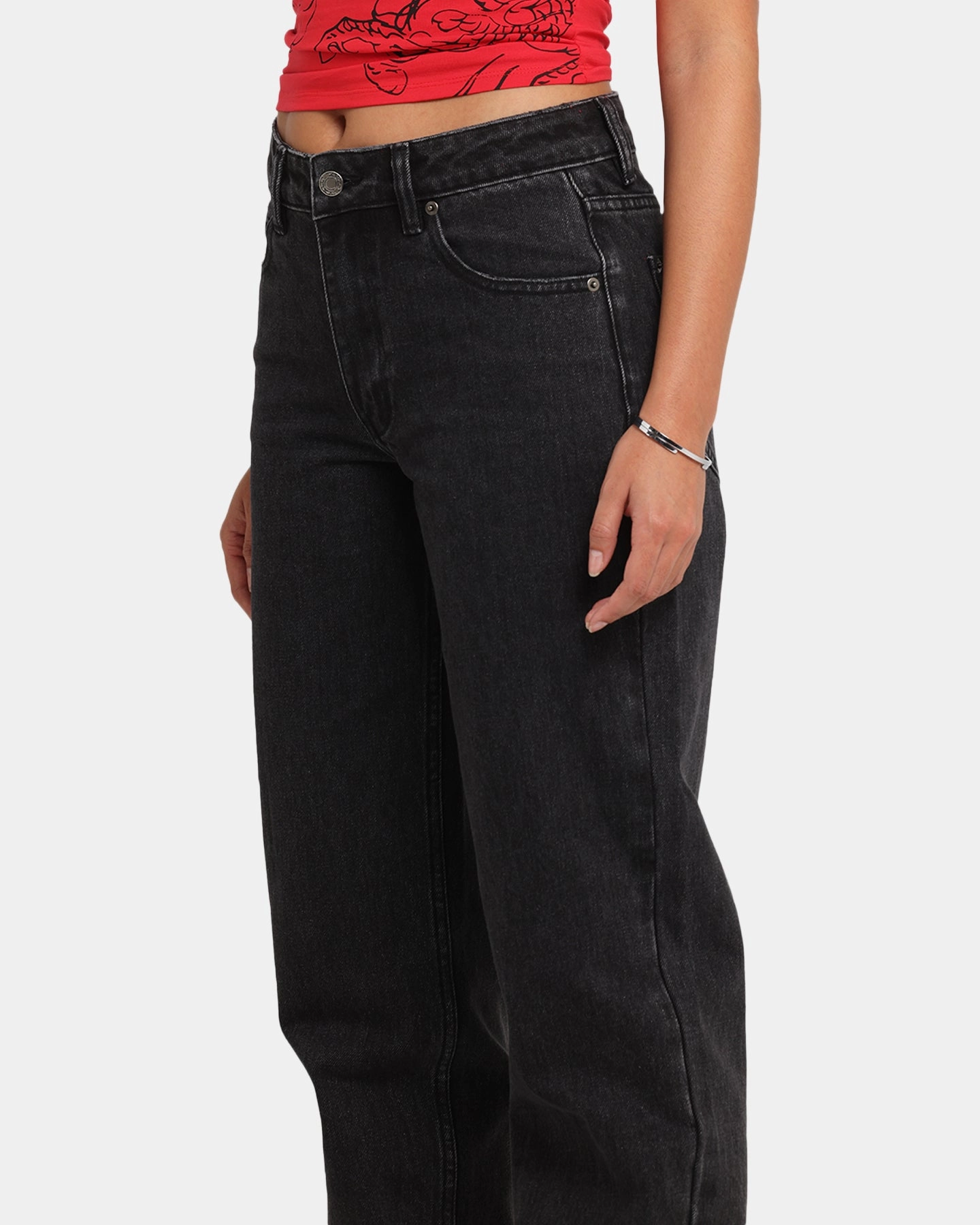 XXIII Women's High Rise Relaxed Jeans Washed Black All Weather Comfort