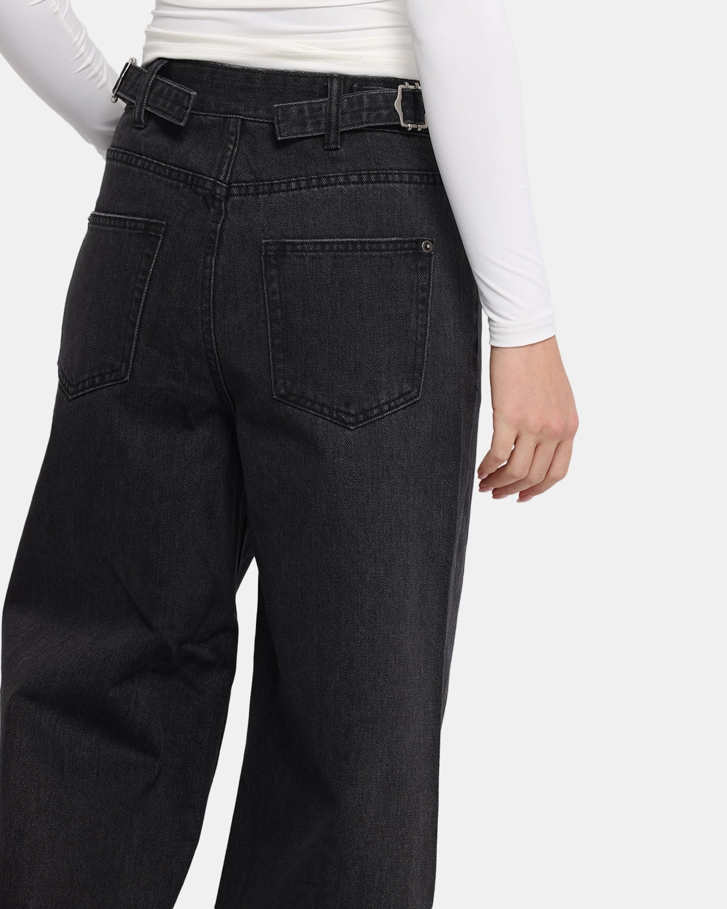 Wrinkle-Resistant Breathable wear XXIII Women's Wide Leg Jeans Washed Black