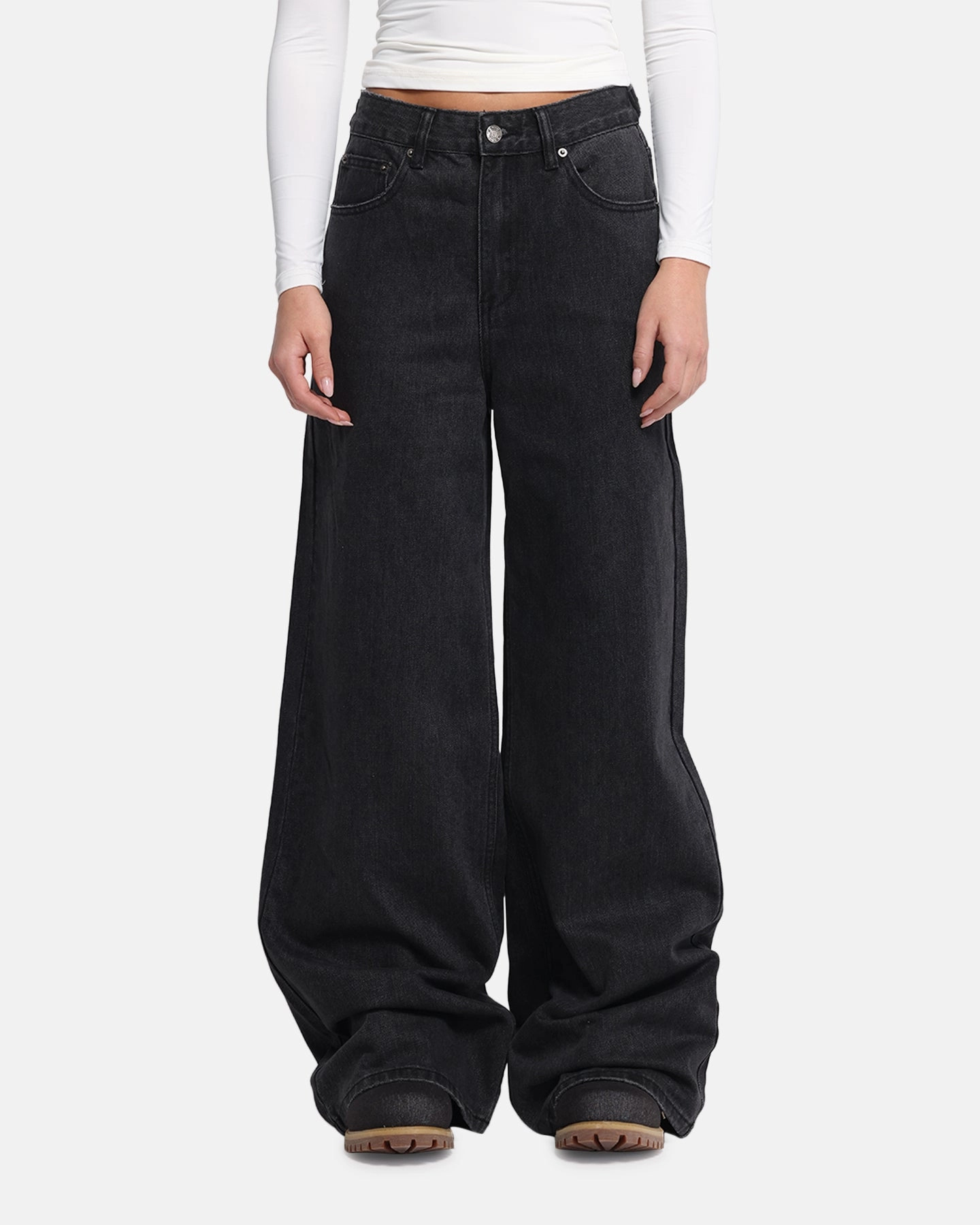 No Ride Up Design Adaptable Fit XXIII Women's Wide Leg Jeans Washed Black