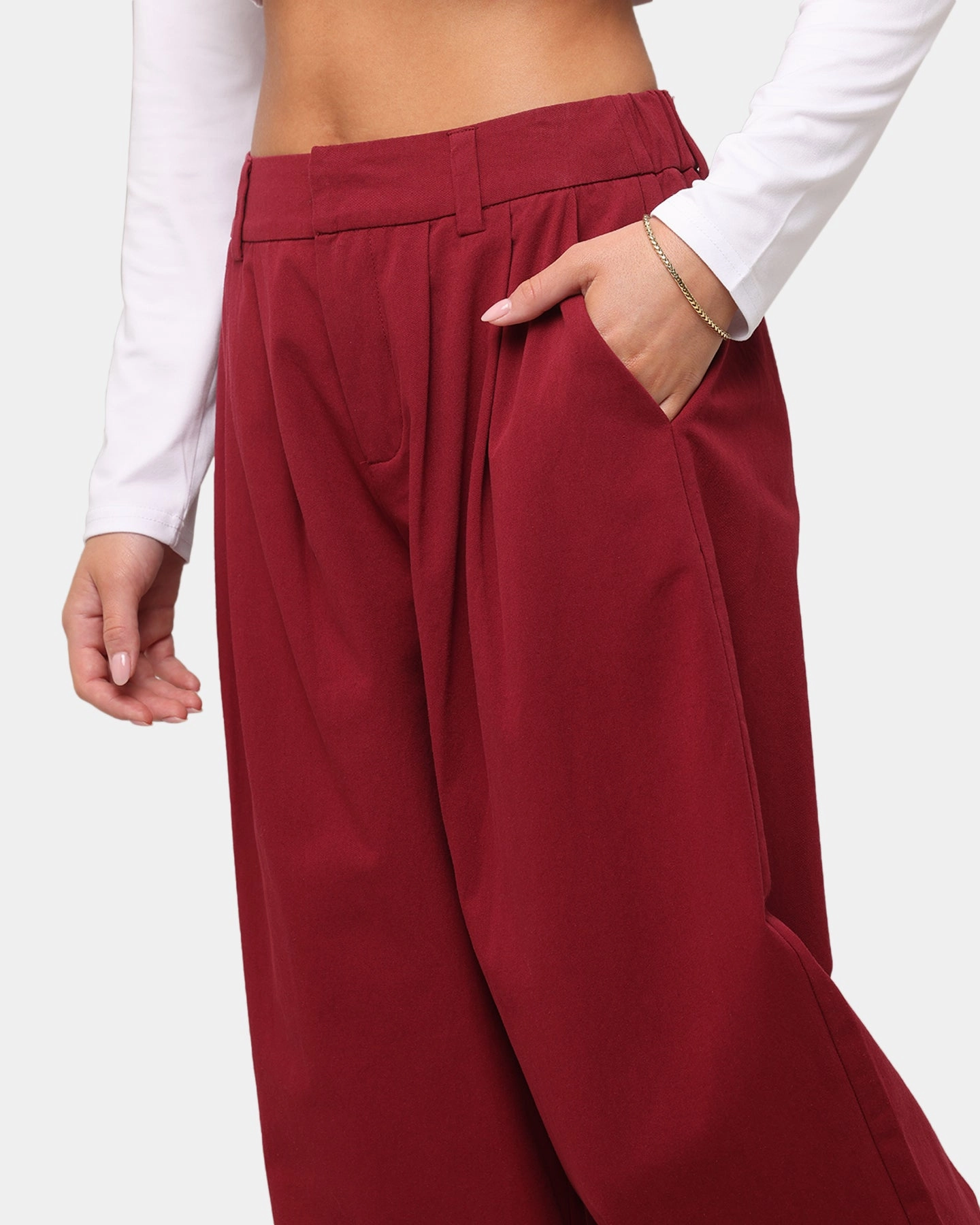 XXIII Women's Wide Leg Tailored Pant Maroon Snag Free Fabric
